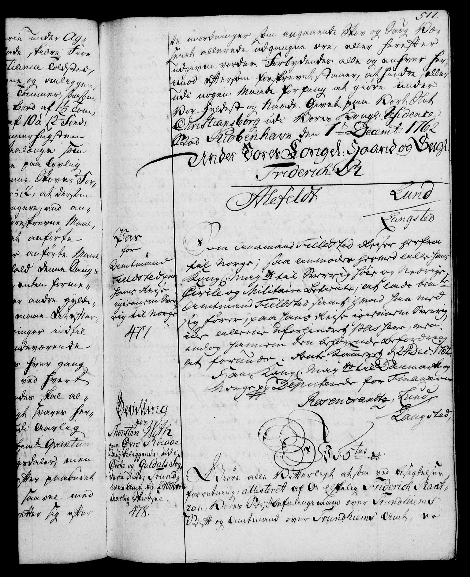 Rentekammeret, Kammerkanselliet, AV/RA-EA-3111/G/Gg/Gga/L0007: Norsk ekspedisjonsprotokoll med register (merket RK 53.7), 1759-1768, p. 511