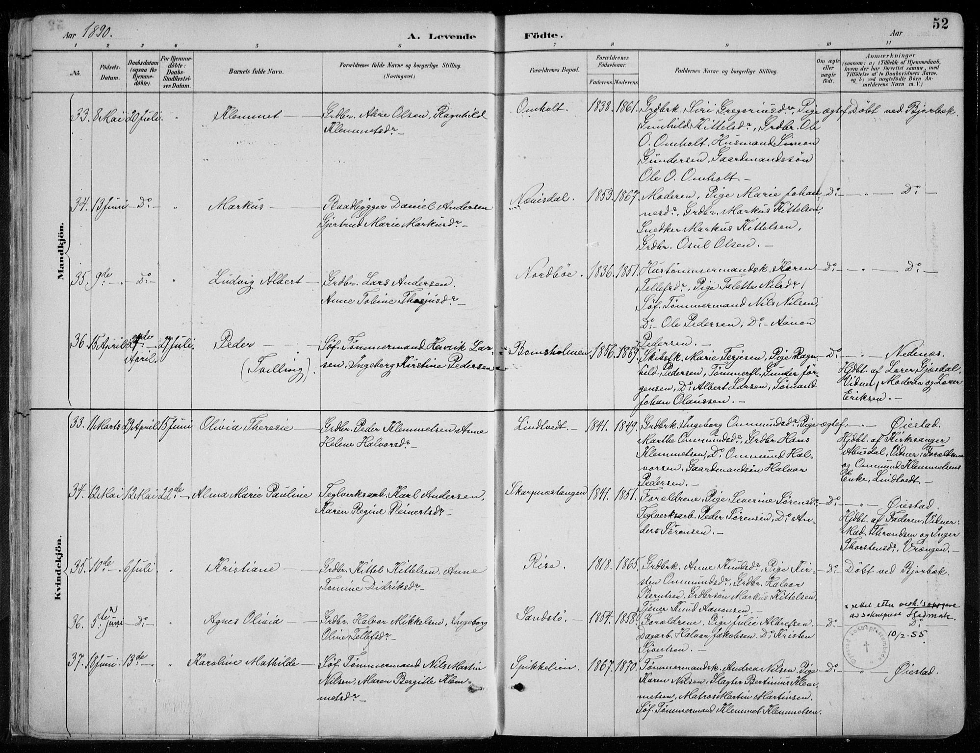 Øyestad sokneprestkontor, AV/SAK-1111-0049/F/Fa/L0017: Parish register (official) no. A 17, 1887-1896, p. 52