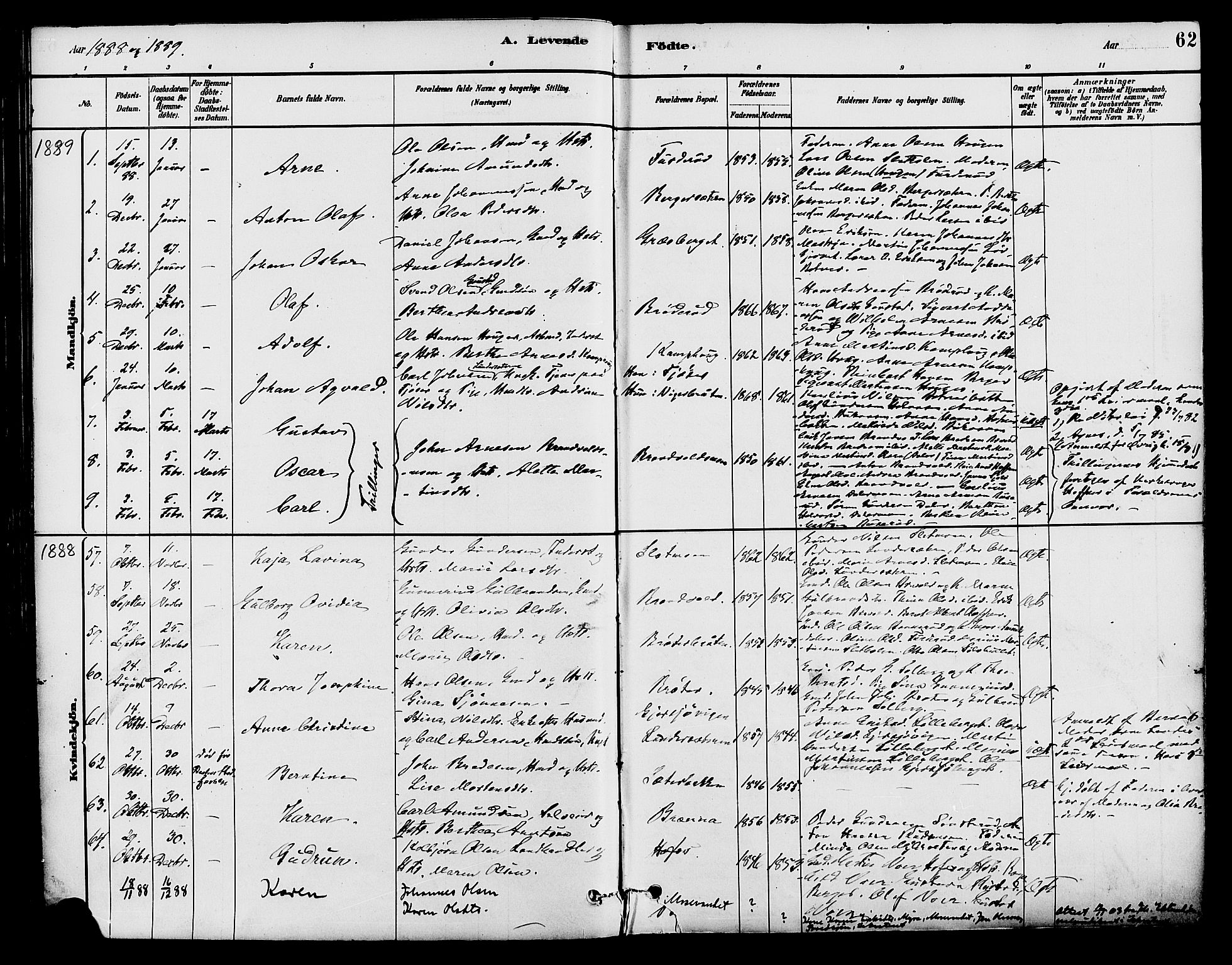 Brandval prestekontor, SAH/PREST-034/H/Ha/Haa/L0002: Parish register (official) no. 2, 1880-1894, p. 62