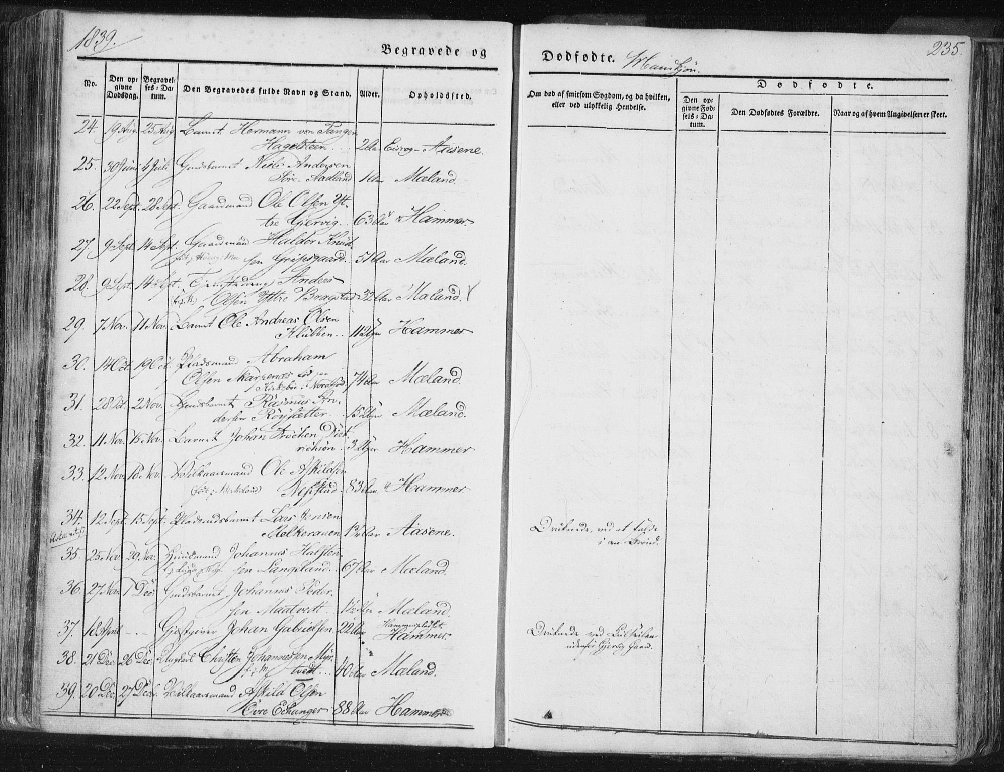 Hamre sokneprestembete, SAB/A-75501/H/Ha/Haa/Haaa/L0012: Parish register (official) no. A 12, 1834-1845, p. 235