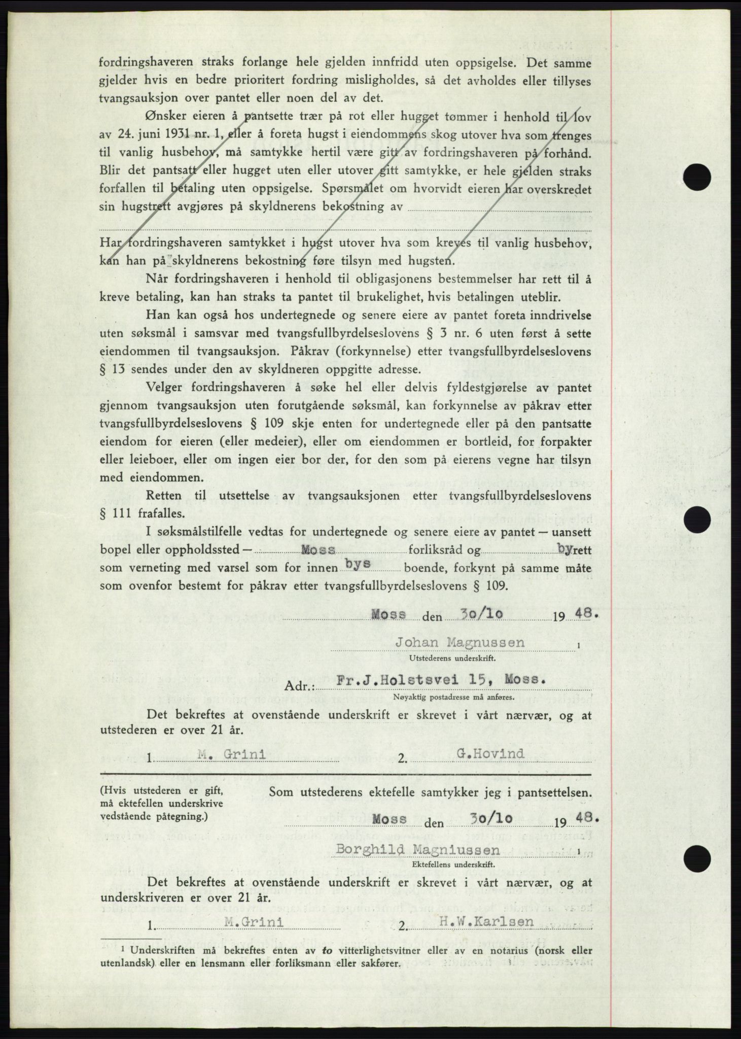 Moss sorenskriveri, AV/SAO-A-10168: Mortgage book no. B20, 1948-1948, Diary no: : 2872/1948