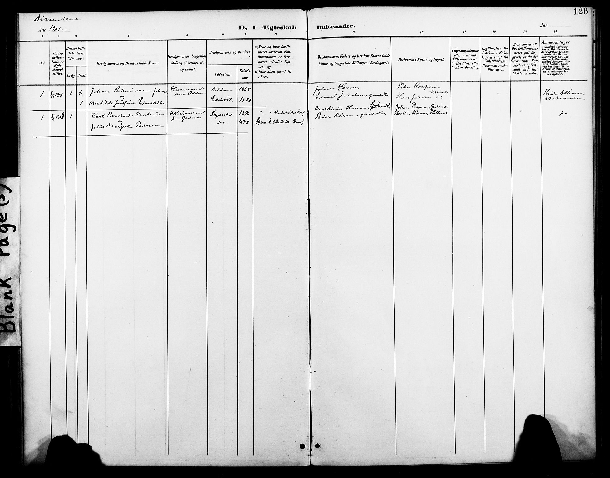 Ministerialprotokoller, klokkerbøker og fødselsregistre - Nordland, AV/SAT-A-1459/804/L0088: Parish register (copy) no. 804C01, 1901-1917, p. 126