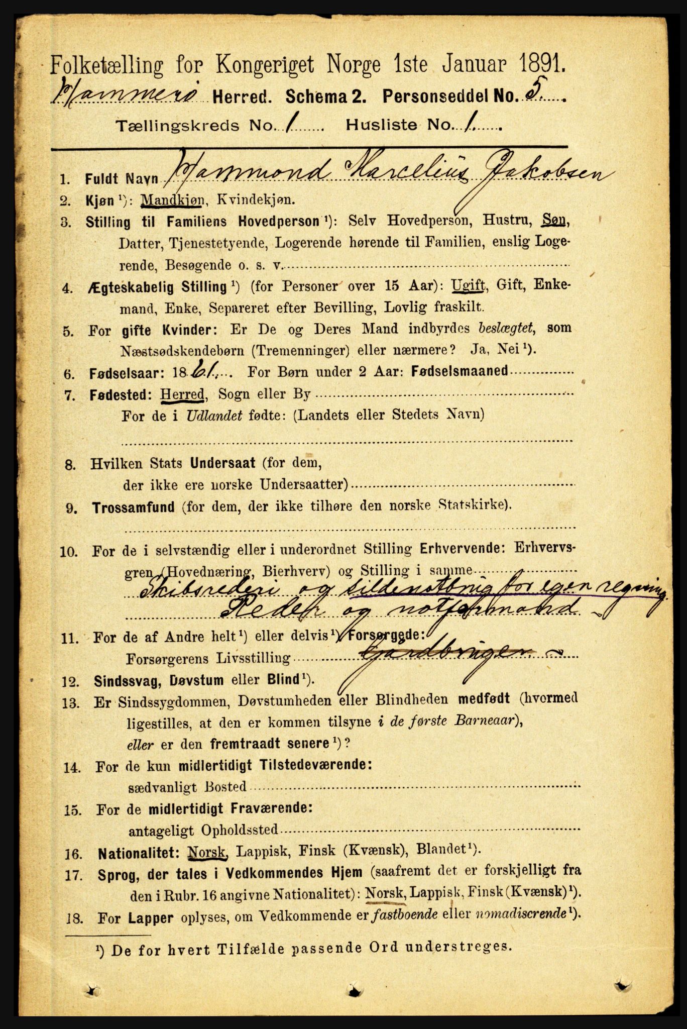 RA, 1891 census for 1849 Hamarøy, 1891, p. 81