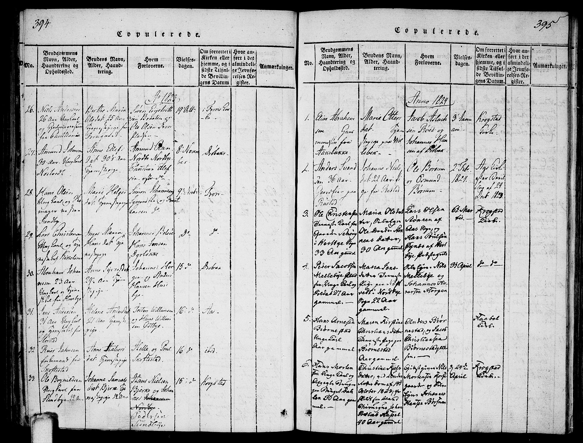 Ås prestekontor Kirkebøker, AV/SAO-A-10894/F/Fa/L0004: Parish register (official) no. I 4, 1818-1826, p. 394-395