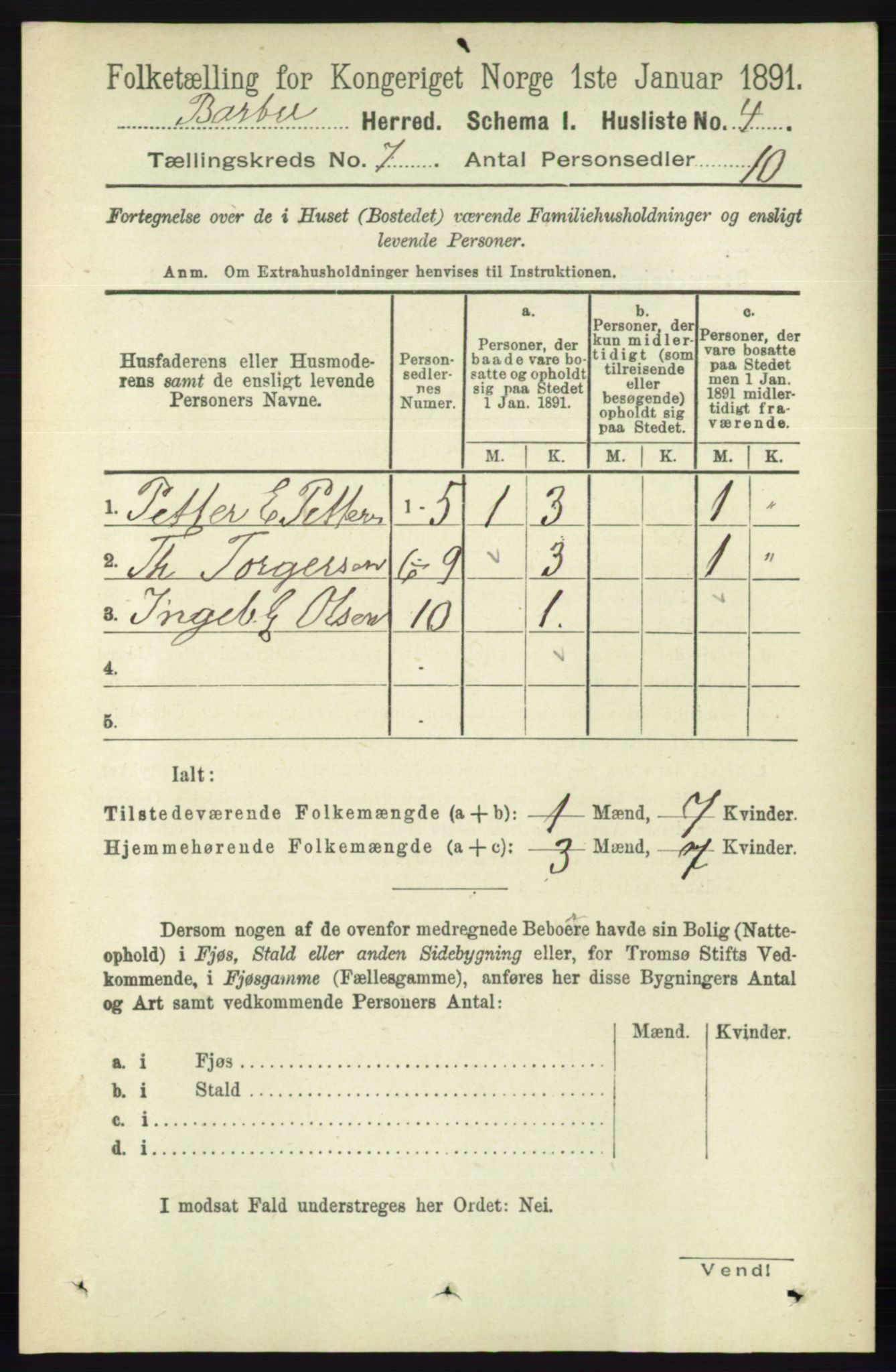 RA, 1891 census for 0990 Barbu, 1891, p. 4946