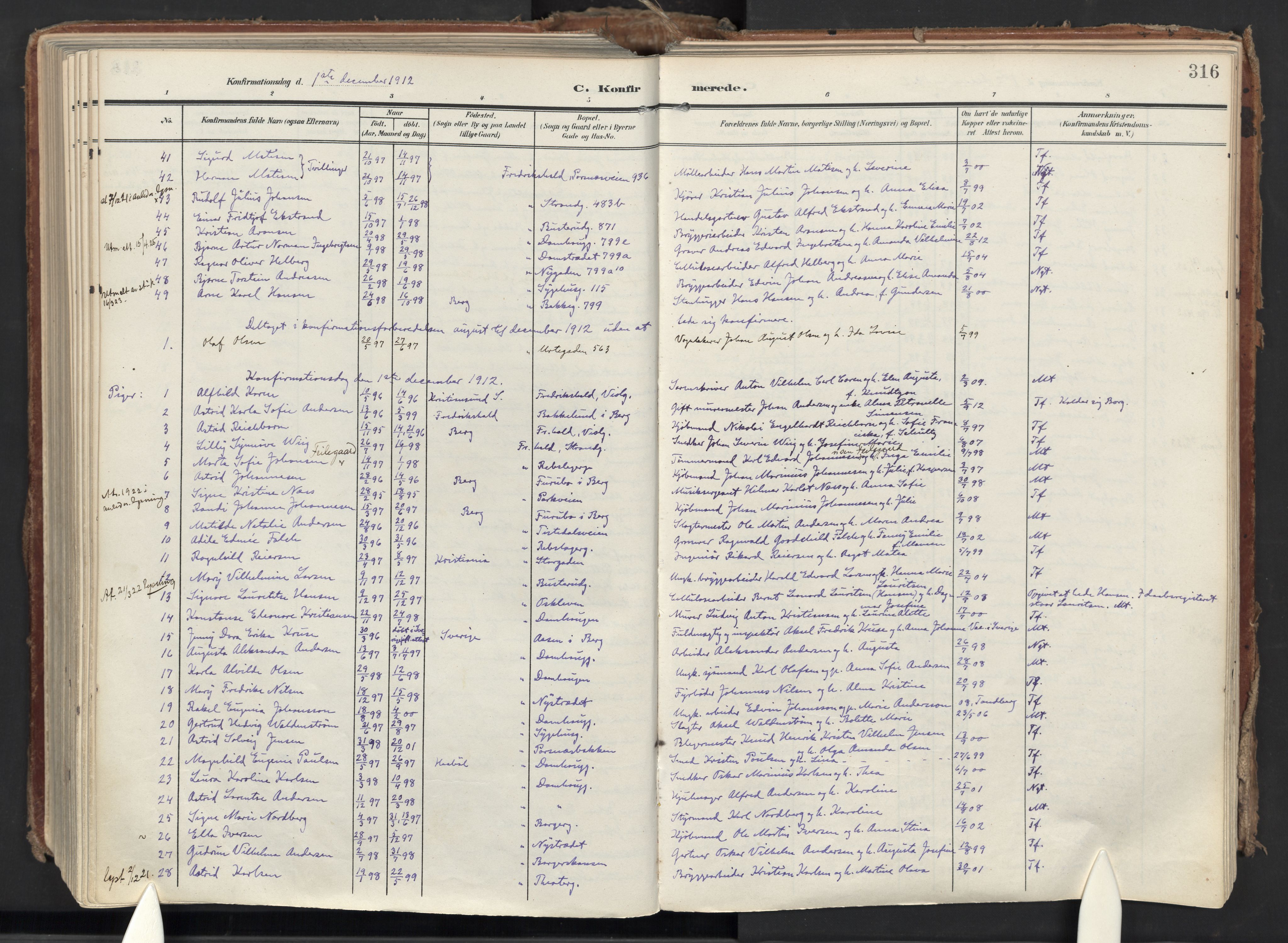 Halden prestekontor Kirkebøker, AV/SAO-A-10909/F/Fa/L0015: Parish register (official) no. I 15, 1907-1925, p. 316