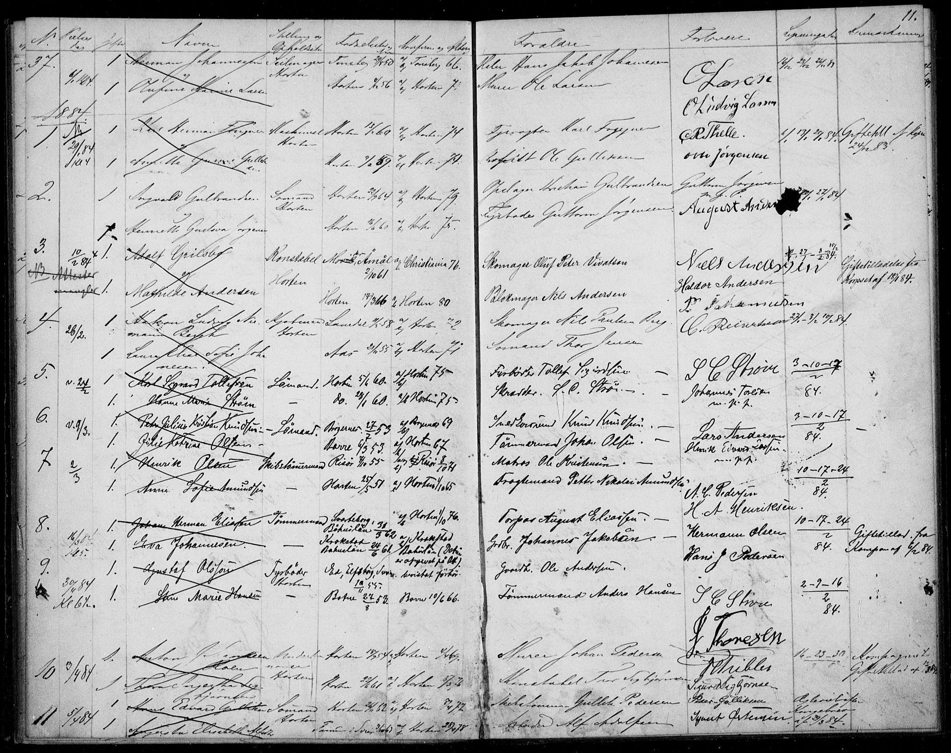 Horten kirkebøker, AV/SAKO-A-348/H/Ha/L0002: Banns register no. 2, 1881-1891, p. 11