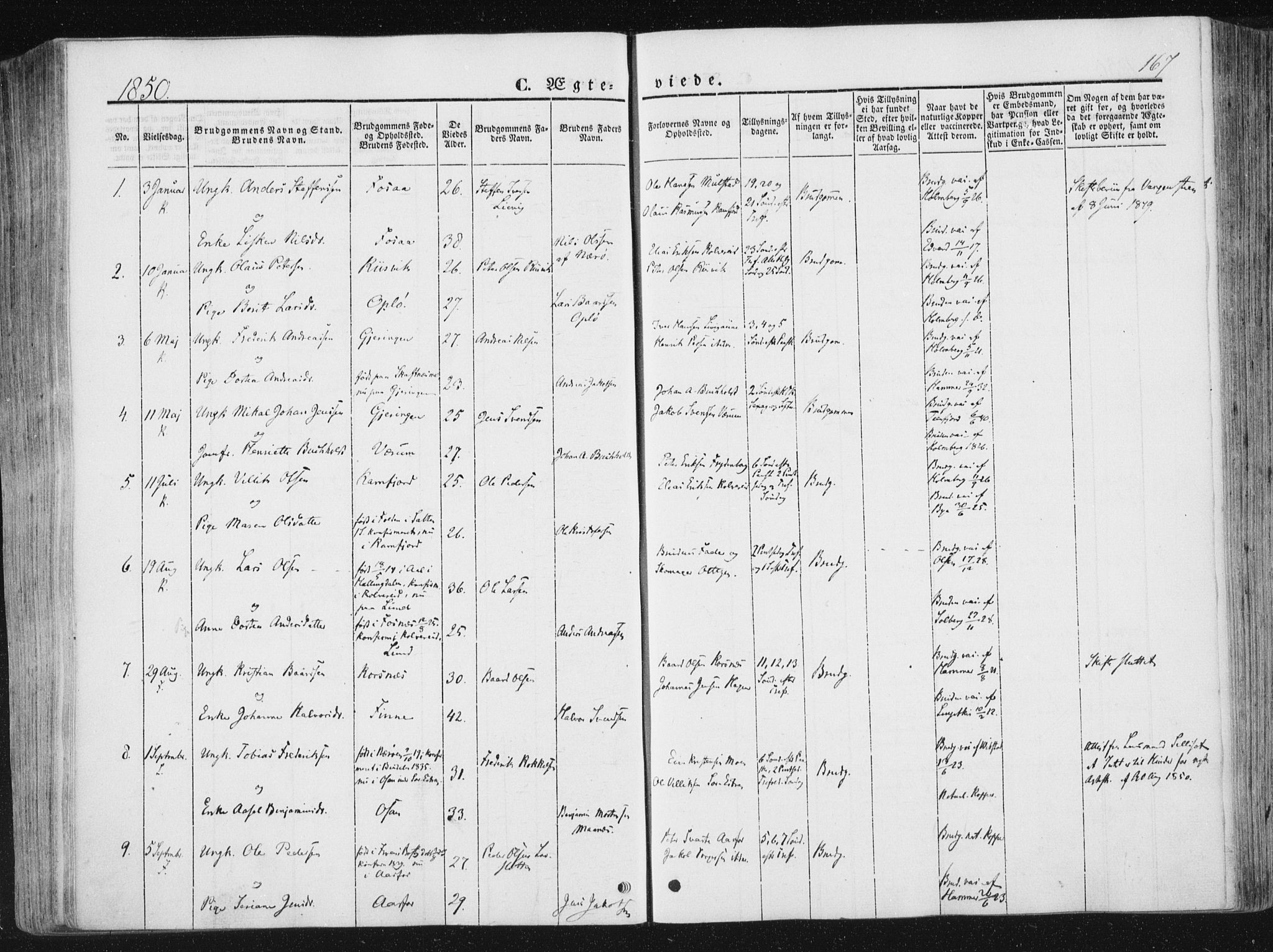 Ministerialprotokoller, klokkerbøker og fødselsregistre - Nord-Trøndelag, AV/SAT-A-1458/780/L0640: Parish register (official) no. 780A05, 1845-1856, p. 167