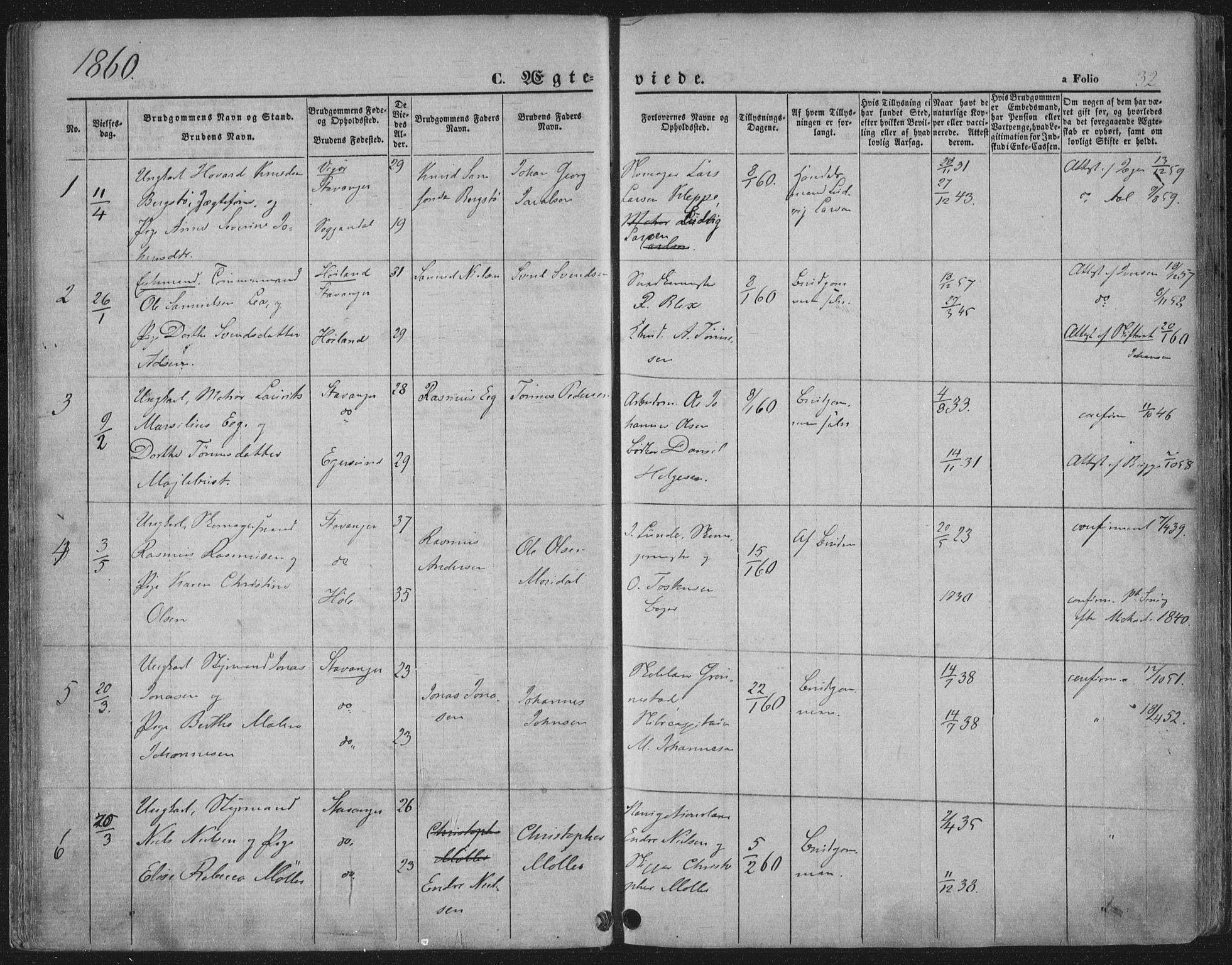 Domkirken sokneprestkontor, AV/SAST-A-101812/001/30/30BA/L0019: Parish register (official) no. A 18, 1857-1877, p. 32