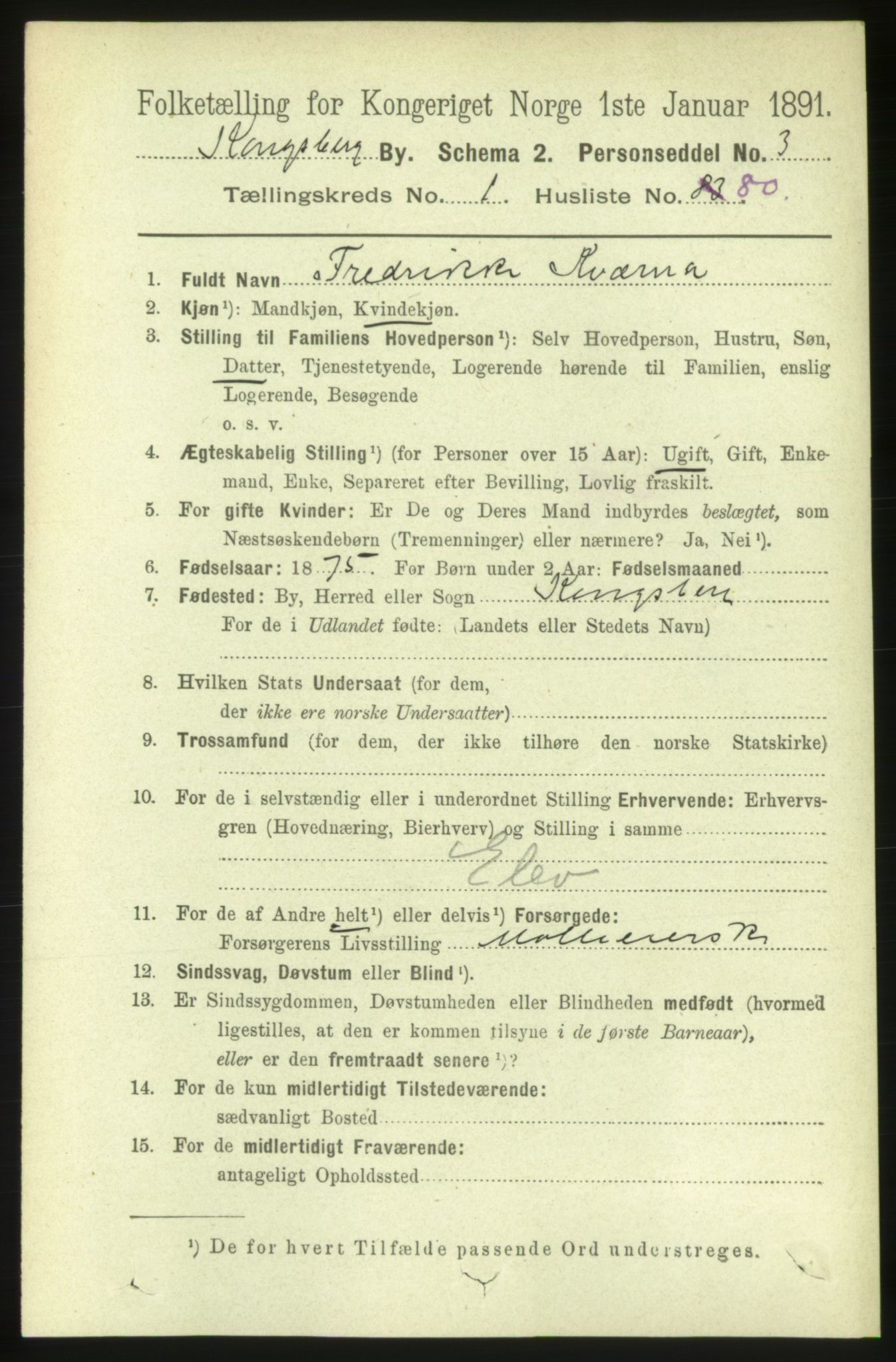 RA, 1891 census for 0604 Kongsberg, 1891, p. 2217