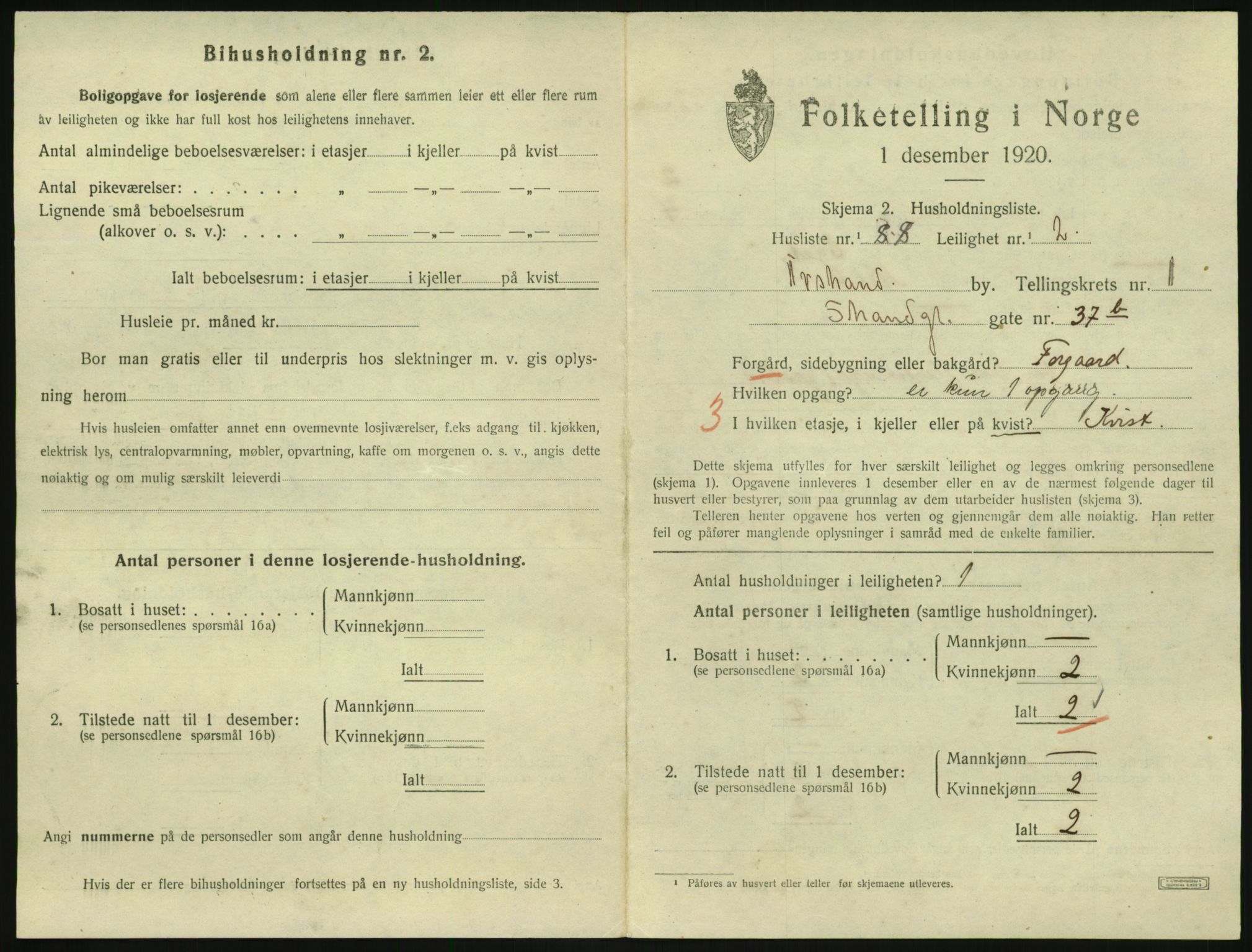 SAK, 1920 census for Tvedestrand, 1920, p. 857