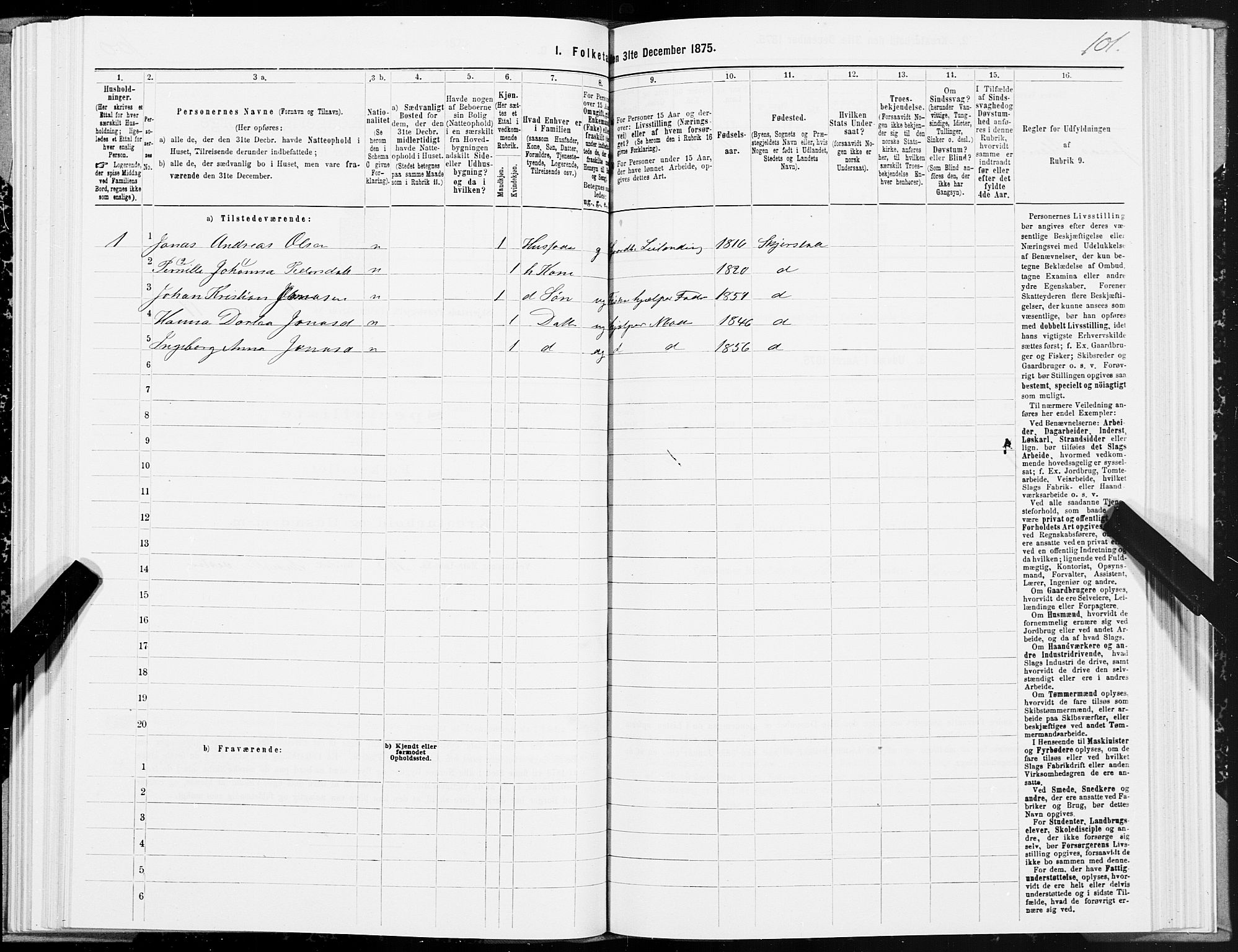 SAT, 1875 census for 1842P Skjerstad, 1875, p. 3101