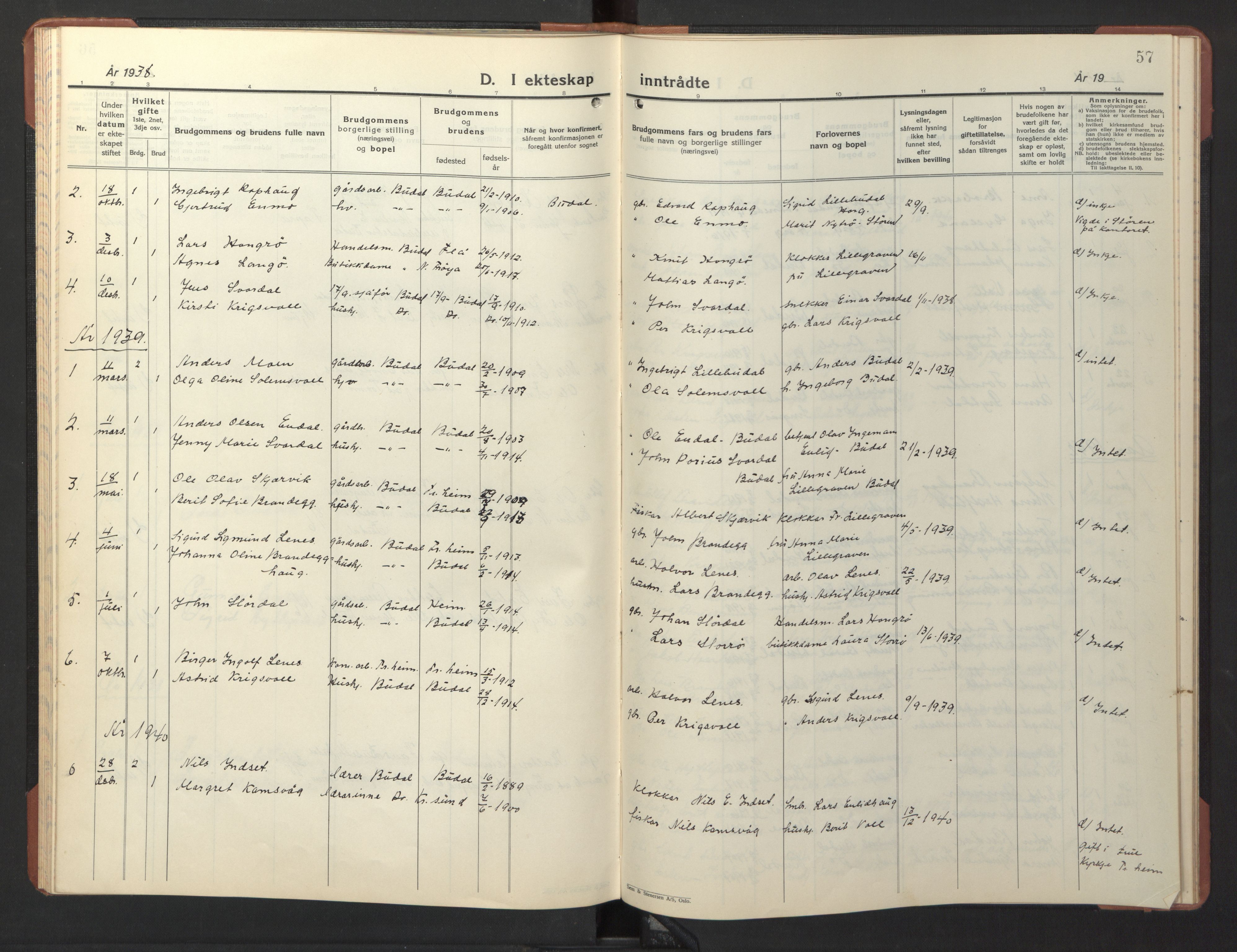 Ministerialprotokoller, klokkerbøker og fødselsregistre - Sør-Trøndelag, SAT/A-1456/690/L1053: Parish register (copy) no. 690C03, 1930-1947, p. 57