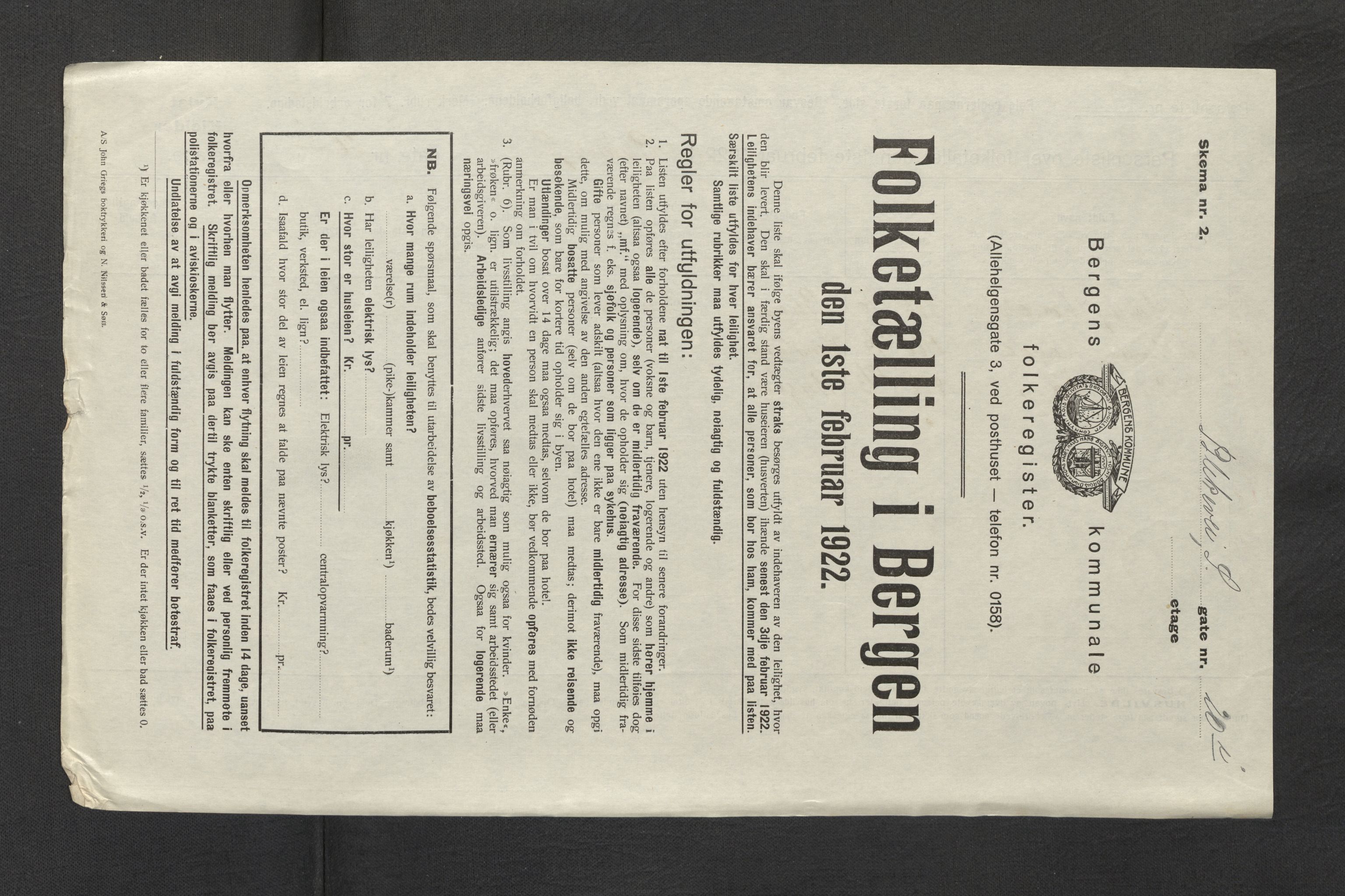 SAB, Municipal Census 1922 for Bergen, 1922, p. 3373
