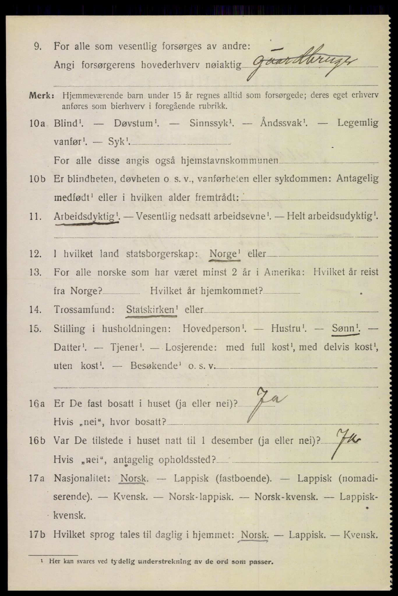SAT, 1920 census for Saltdal, 1920, p. 1722
