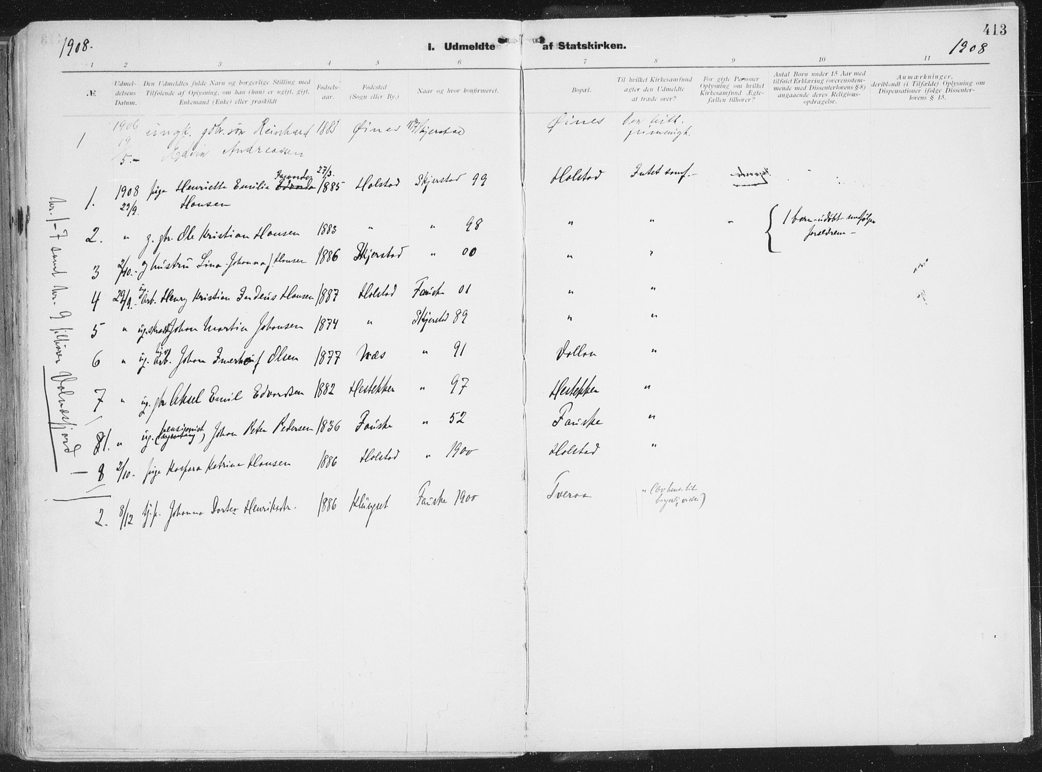 Ministerialprotokoller, klokkerbøker og fødselsregistre - Nordland, SAT/A-1459/849/L0696: Parish register (official) no. 849A08, 1898-1910, p. 413