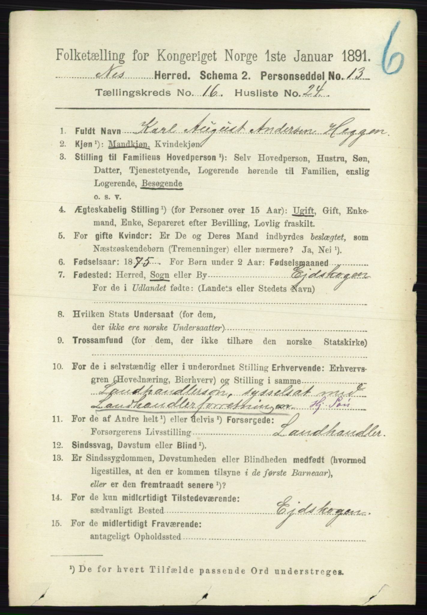 RA, 1891 census for 0236 Nes, 1891, p. 9694