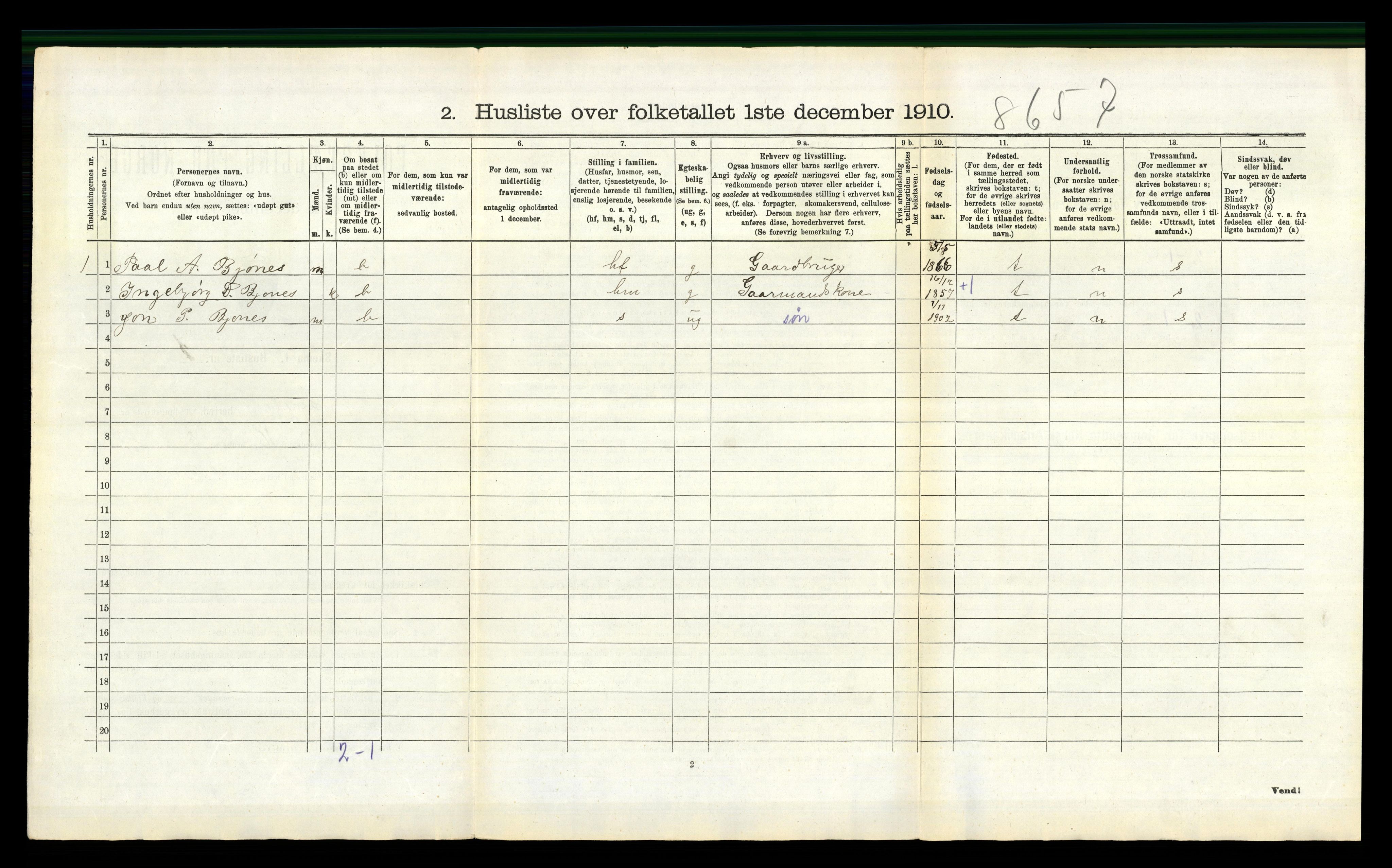 RA, 1910 census for Bykle, 1910, p. 84