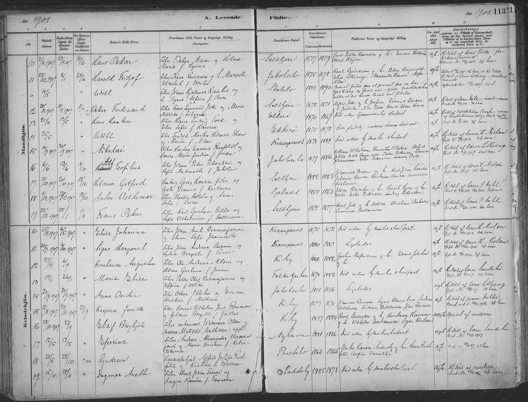 Vadsø sokneprestkontor, SATØ/S-1325/H/Ha/L0009kirke: Parish register (official) no. 9, 1881-1917, p. 113