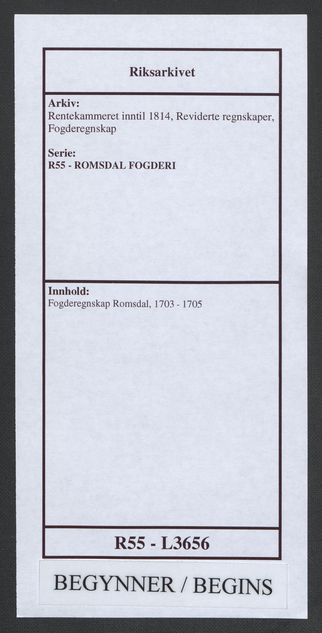 Rentekammeret inntil 1814, Reviderte regnskaper, Fogderegnskap, AV/RA-EA-4092/R55/L3656: Fogderegnskap Romsdal, 1703-1705, p. 1