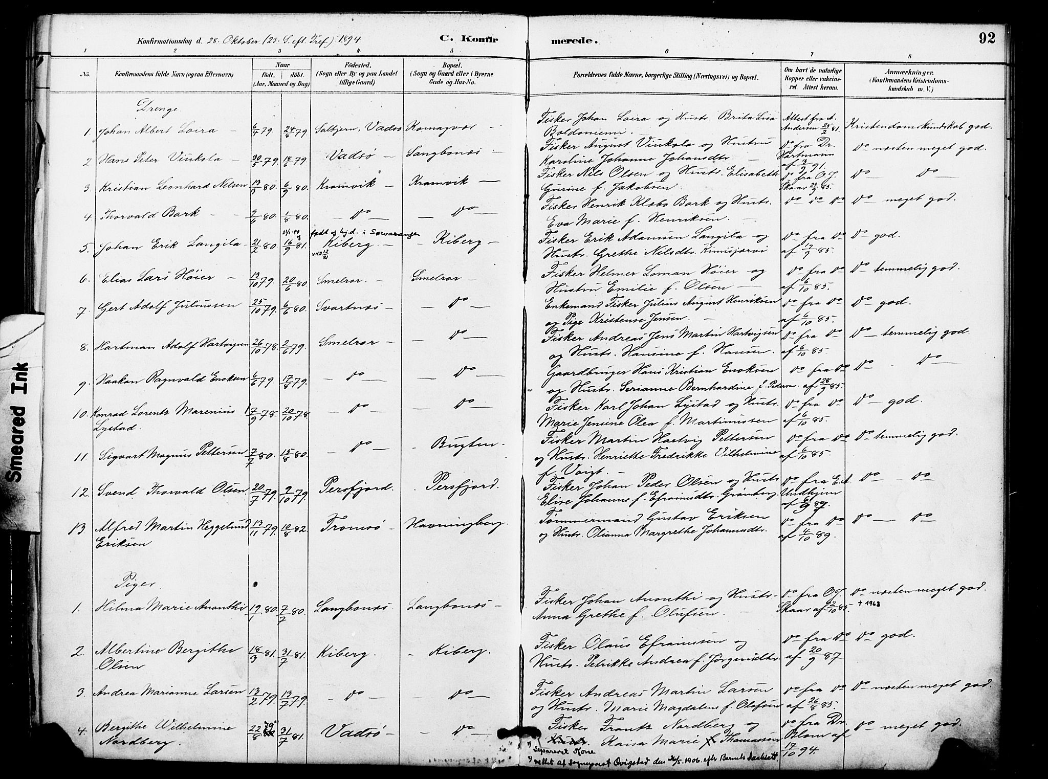 Vardø sokneprestkontor, SATØ/S-1332/H/Ha/L0009kirke: Parish register (official) no. 9, 1887-1898, p. 92