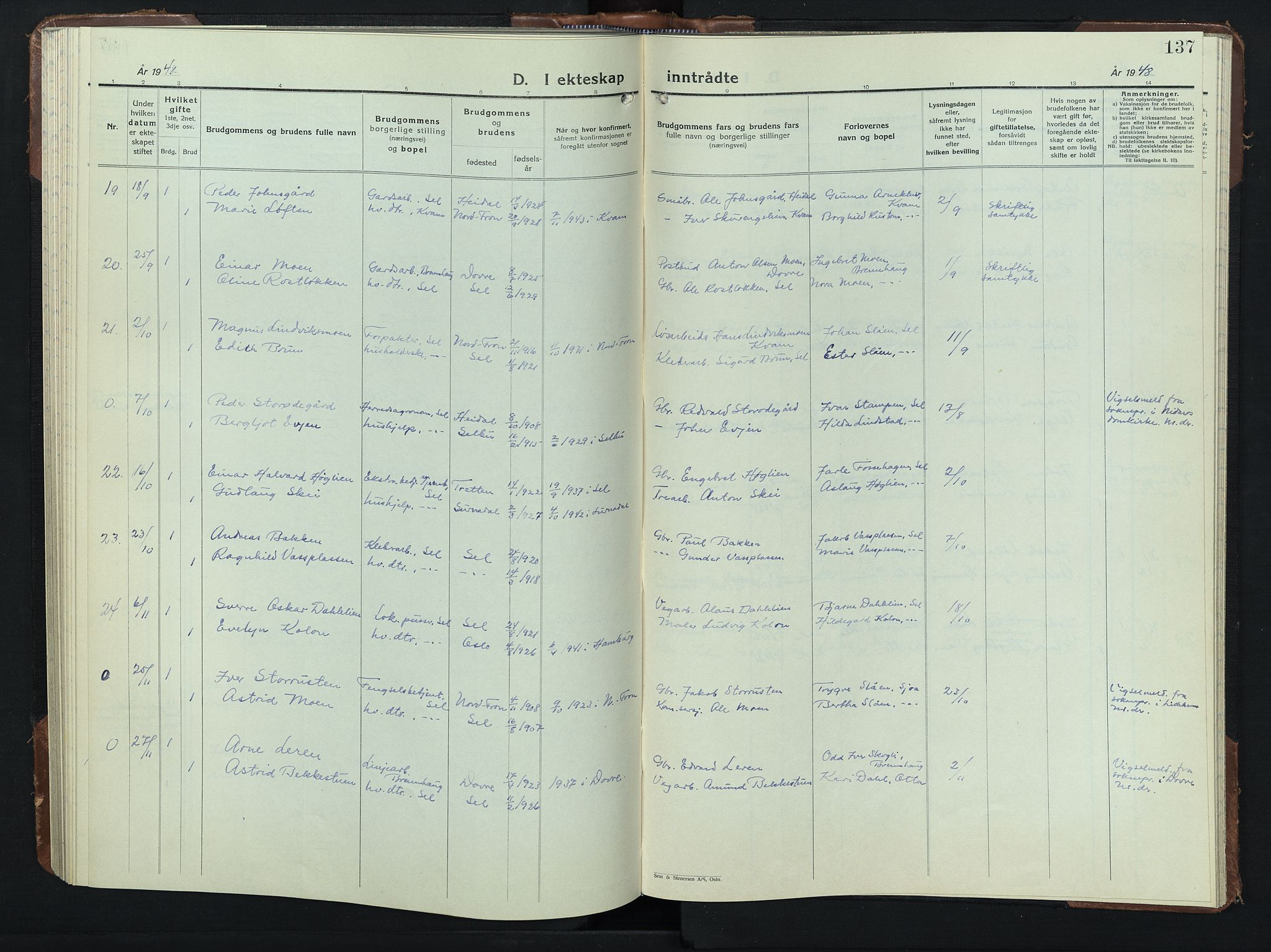 Sel prestekontor, AV/SAH-PREST-074/H/Ha/Hab/L0003: Parish register (copy) no. 3, 1940-1951, p. 137