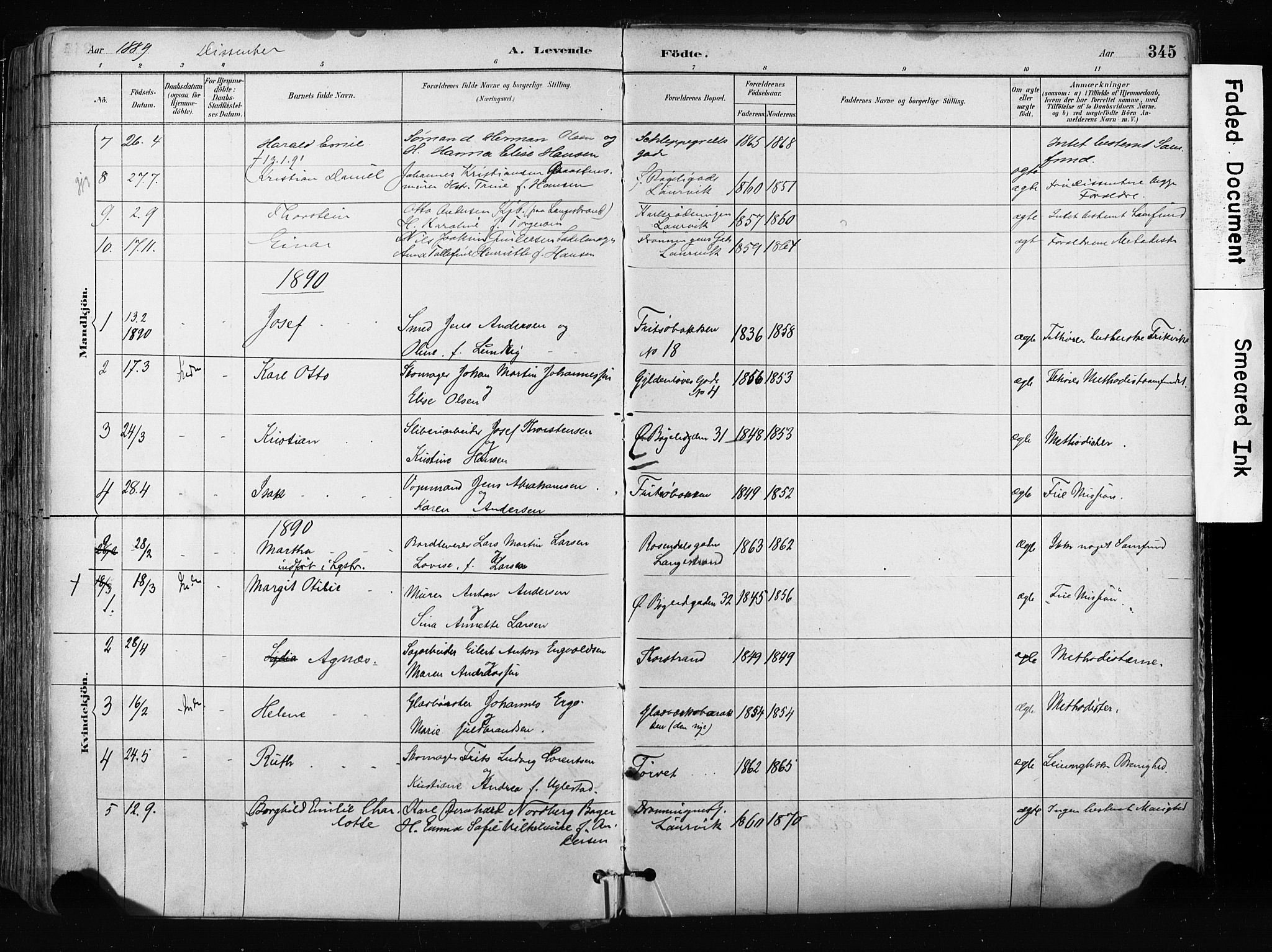 Larvik kirkebøker, SAKO/A-352/F/Fa/L0009: Parish register (official) no. I 9, 1884-1904, p. 345