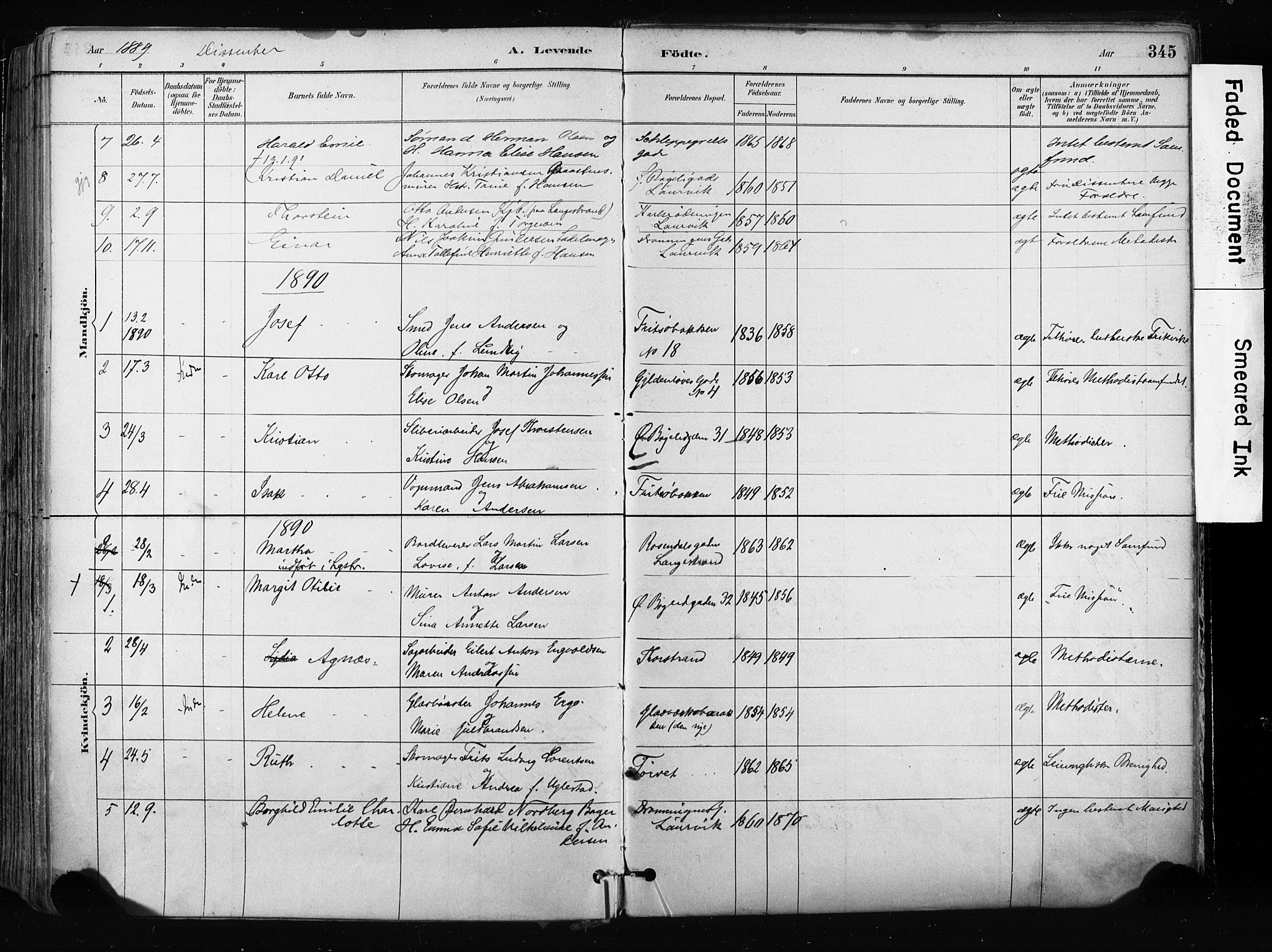 Larvik kirkebøker, AV/SAKO-A-352/F/Fa/L0009: Parish register (official) no. I 9, 1884-1904, p. 345