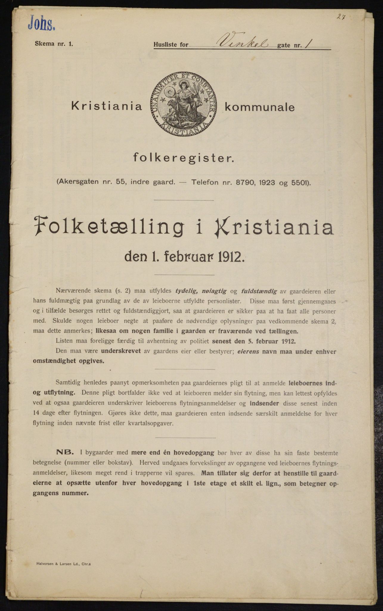 OBA, Municipal Census 1912 for Kristiania, 1912, p. 123688