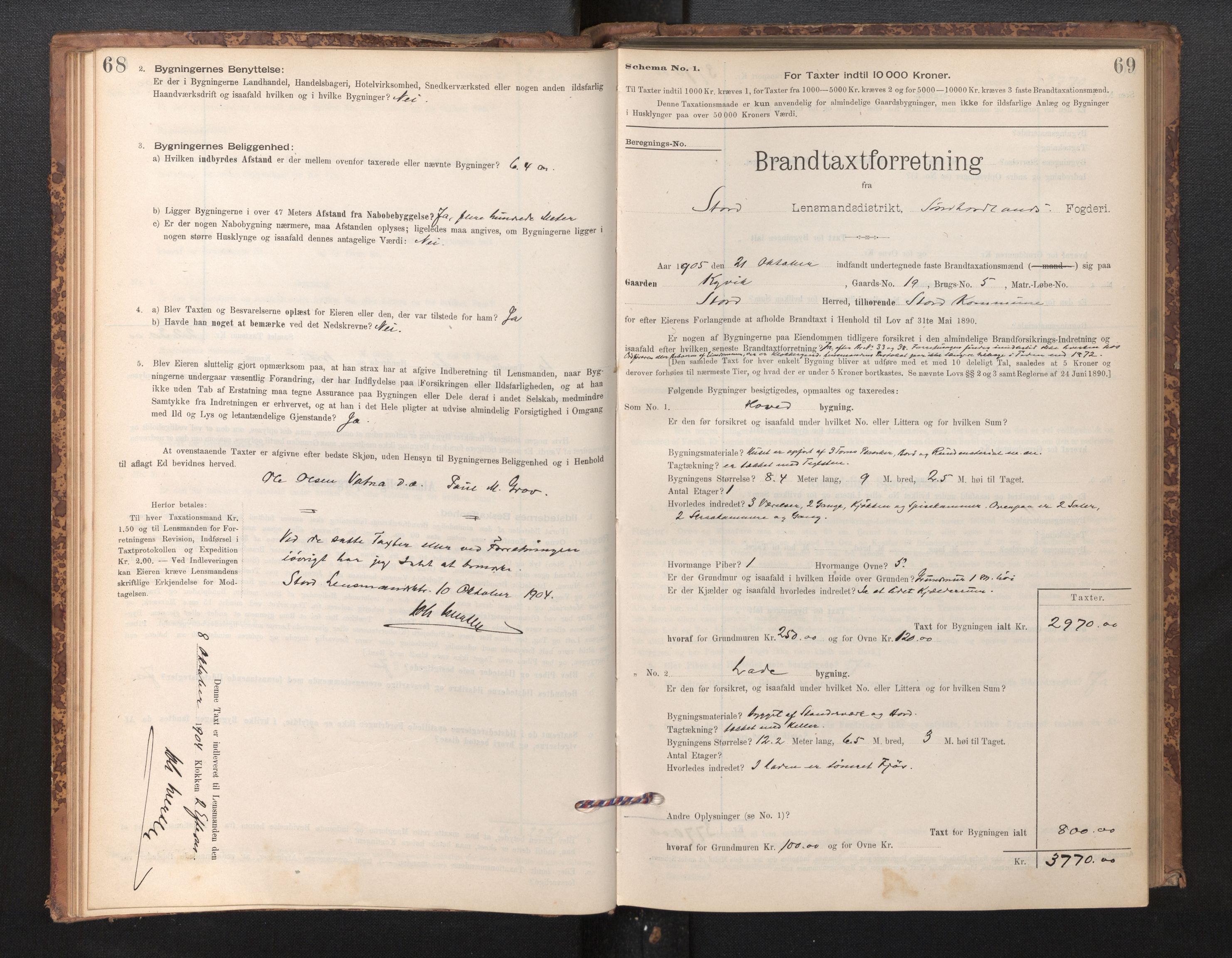 Lensmannen i Stord, SAB/A-35001/0012/L0002: Branntakstprotokoll, skjematakst, 1897-1922, p. 68-69