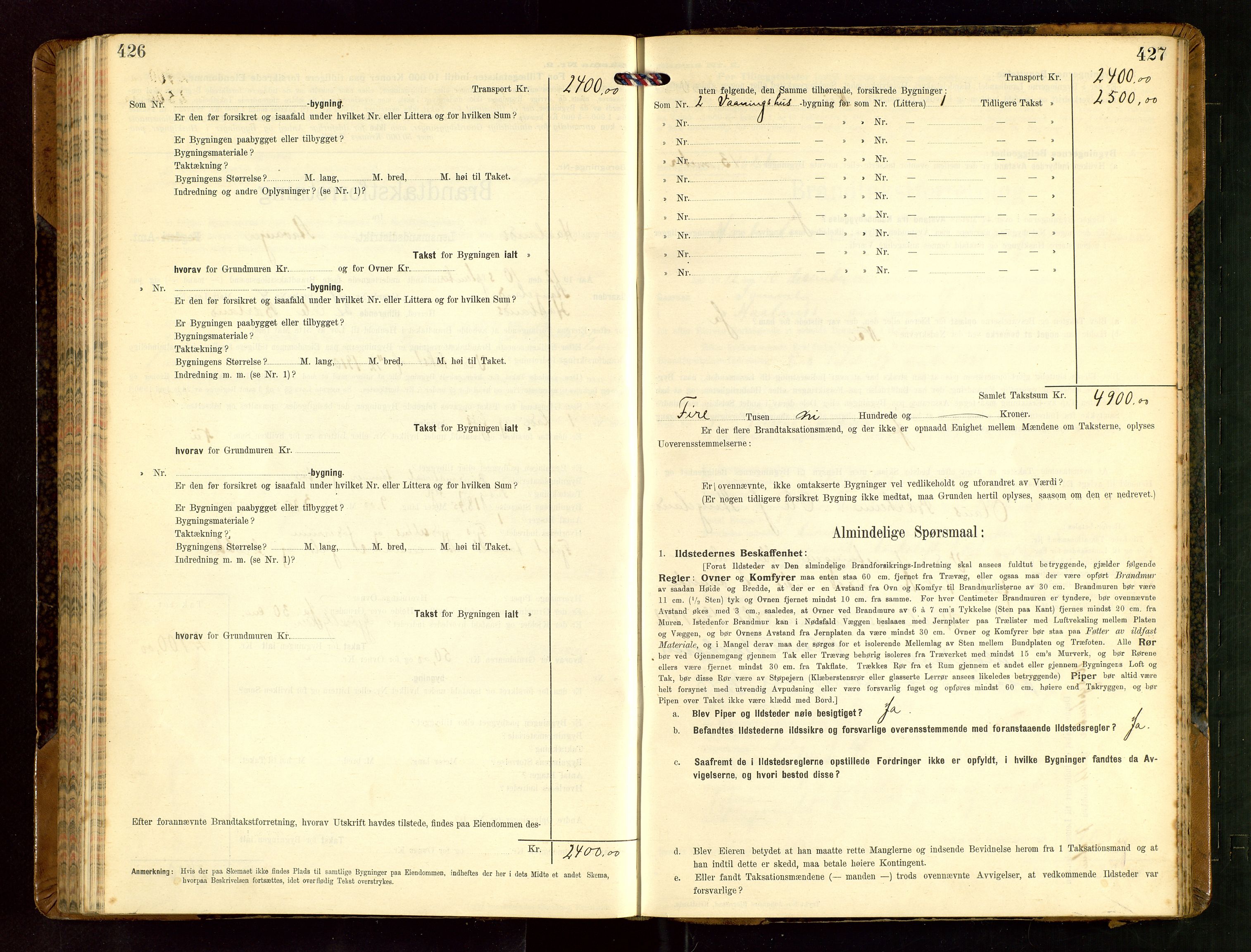 Håland lensmannskontor, AV/SAST-A-100100/Gob/L0004: Branntakstprotokoll - skjematakst. Register i boken., 1913-1915, p. 426-427