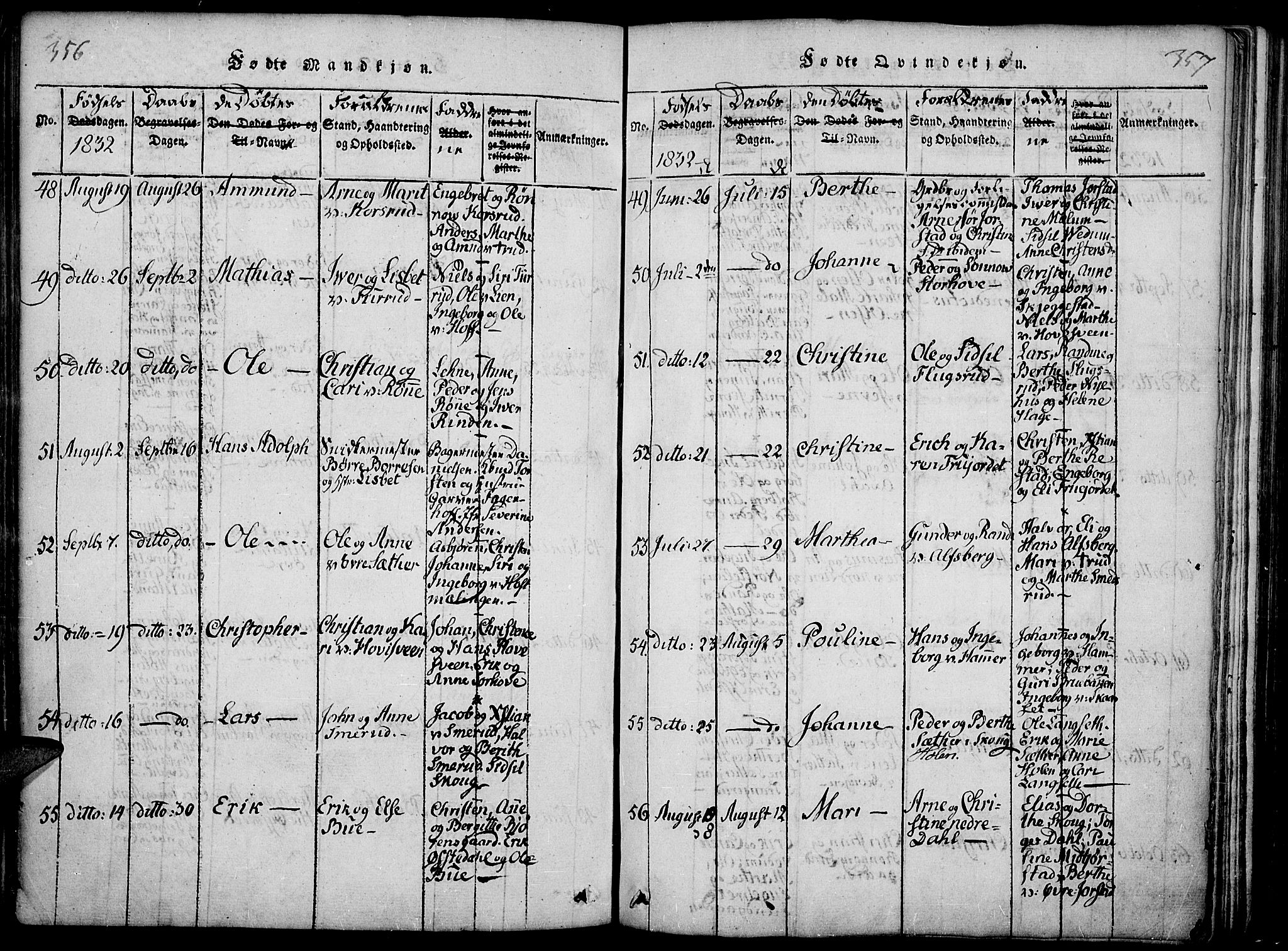 Fåberg prestekontor, AV/SAH-PREST-086/H/Ha/Haa/L0003: Parish register (official) no. 3, 1818-1833, p. 356-357