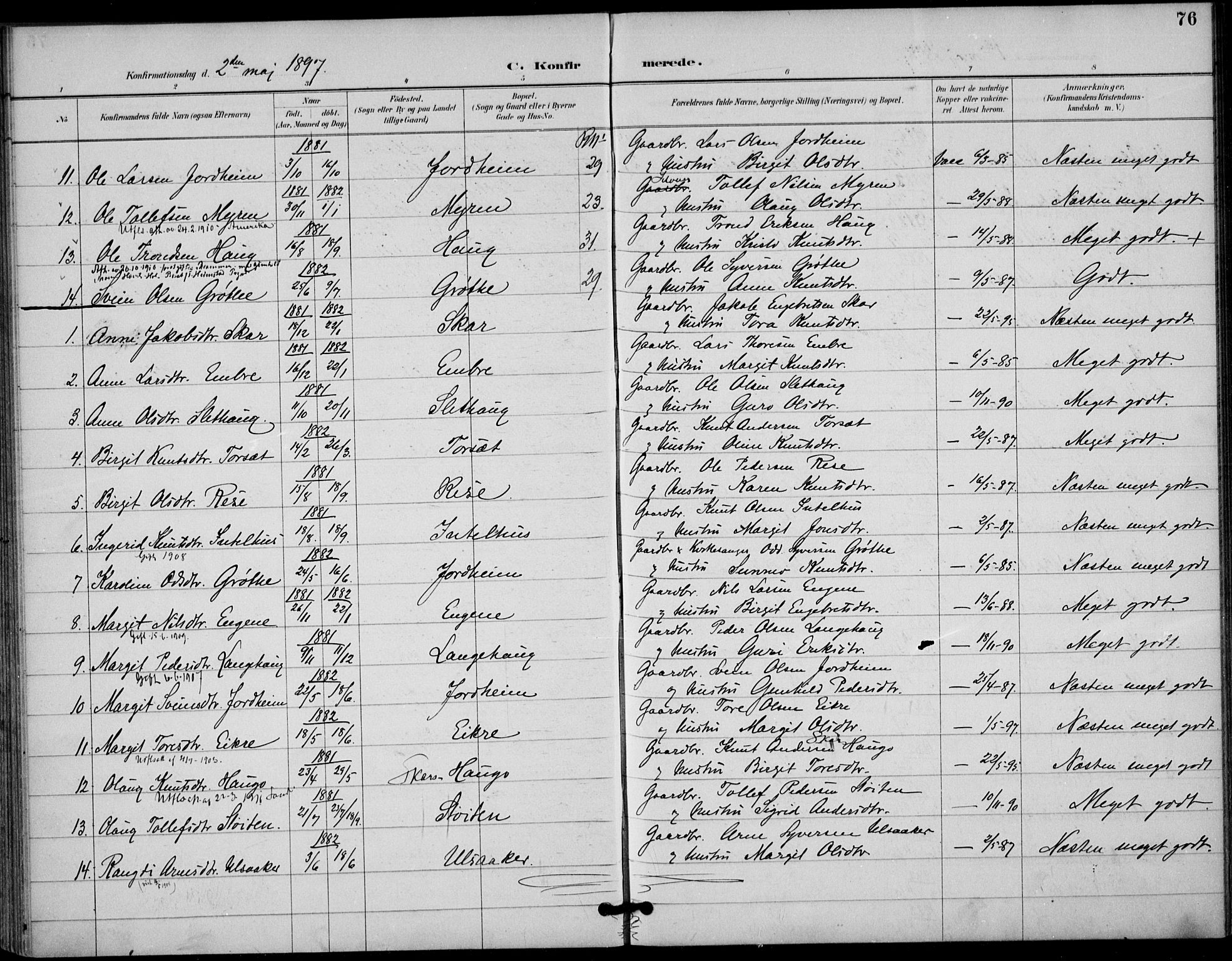 Gol kirkebøker, AV/SAKO-A-226/F/Fb/L0001: Parish register (official) no. II 1, 1887-1900, p. 76