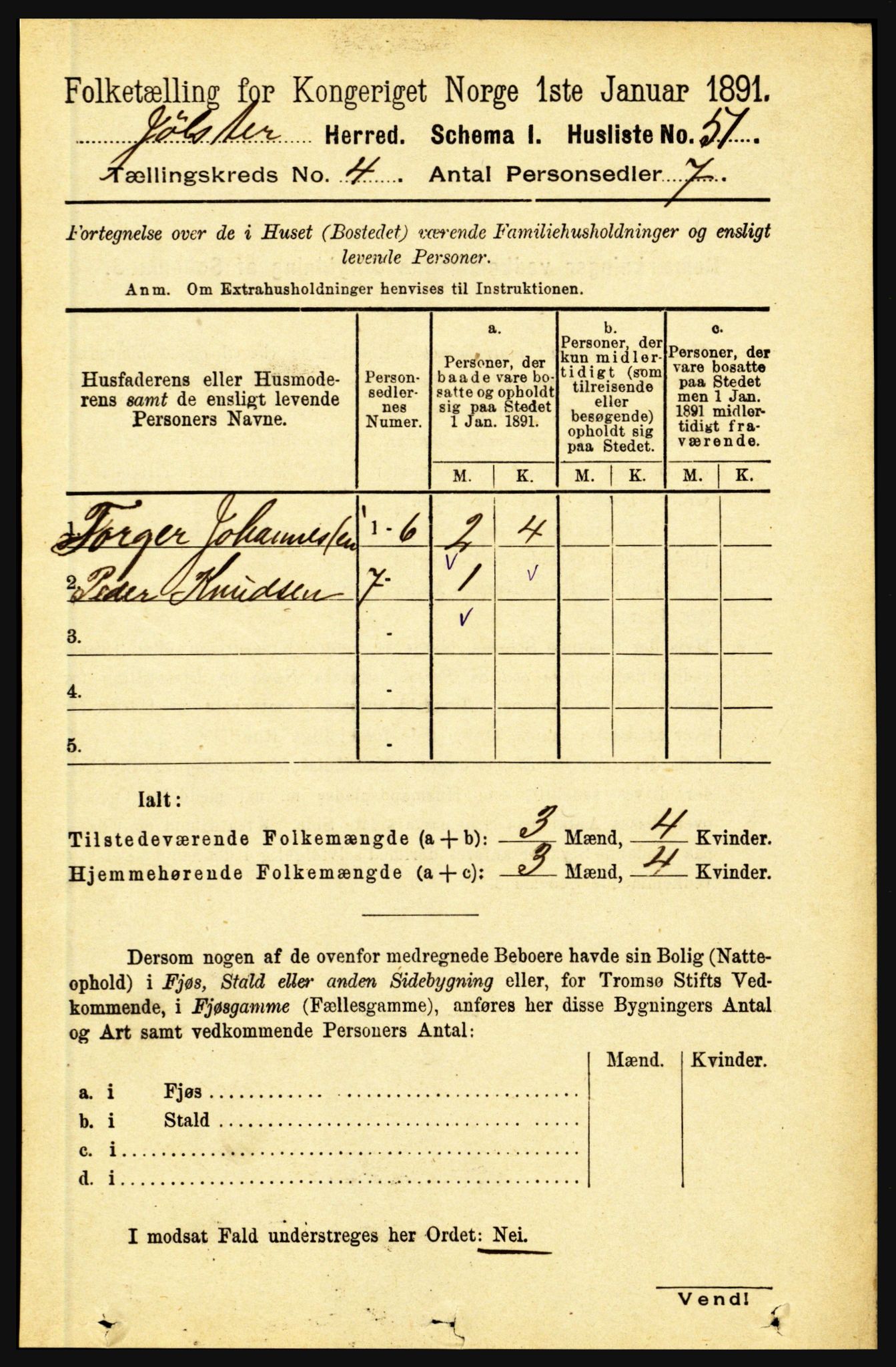 RA, 1891 census for 1431 Jølster, 1891, p. 1378