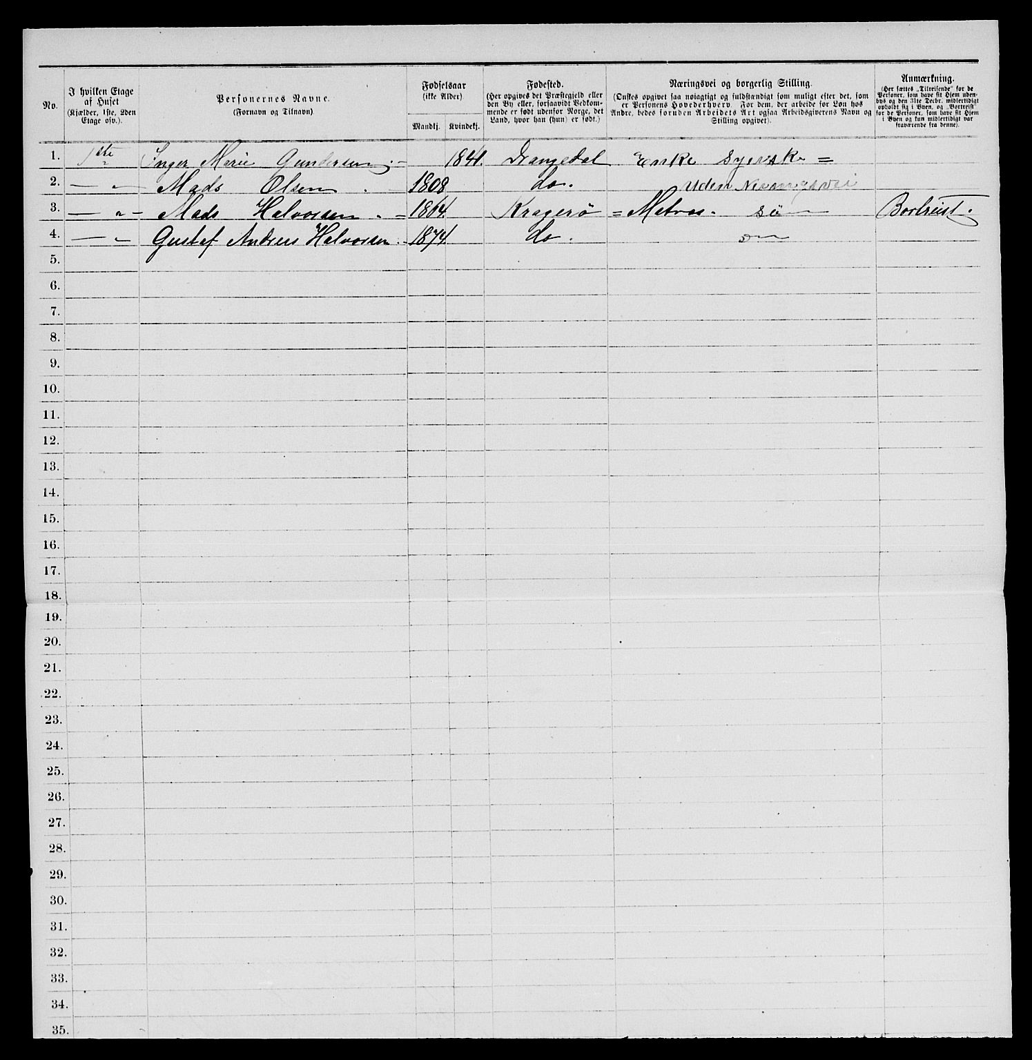 SAKO, 1885 census for 0801 Kragerø, 1885, p. 57