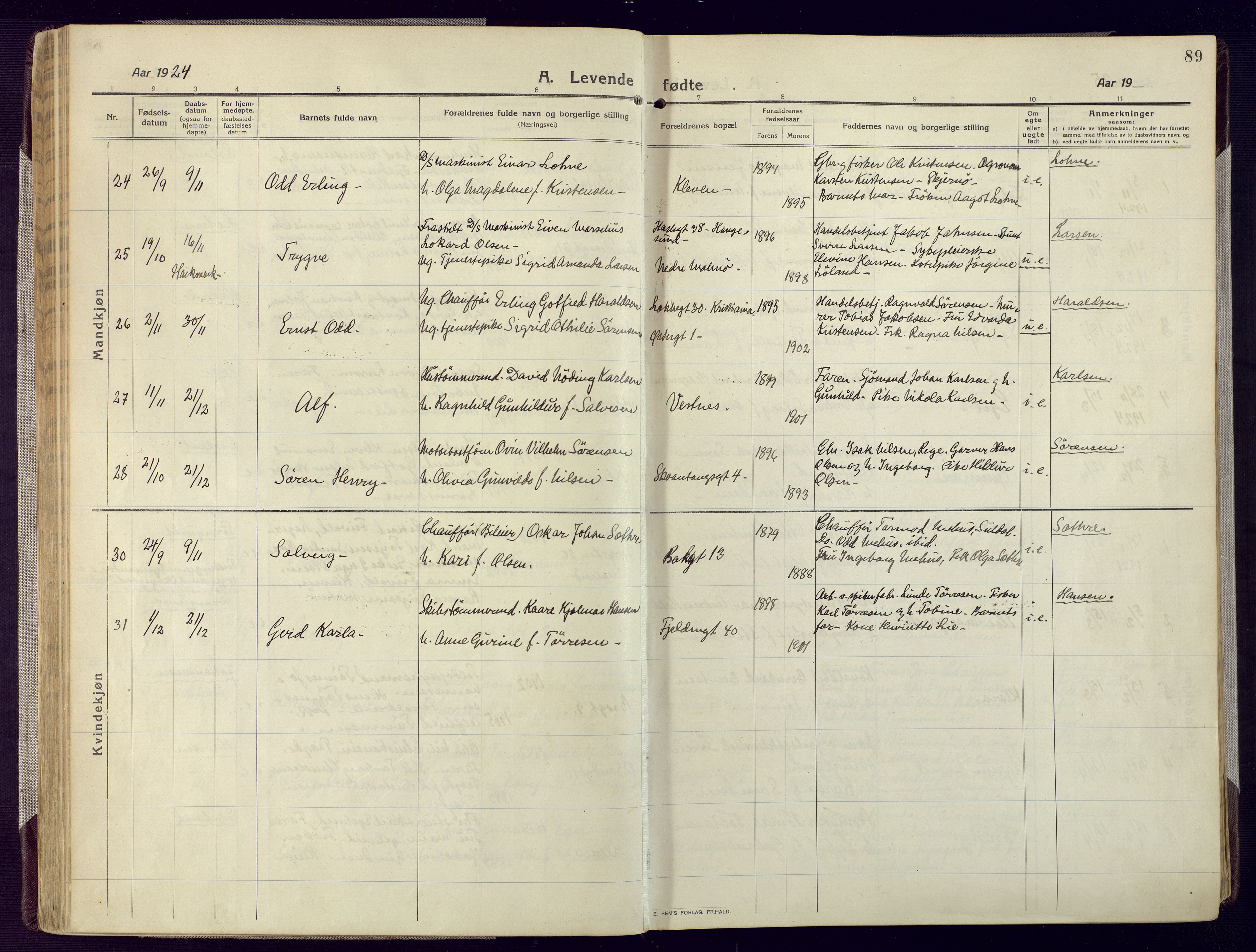 Mandal sokneprestkontor, AV/SAK-1111-0030/F/Fa/Fac/L0001: Parish register (official) no. A 1, 1913-1925, p. 89