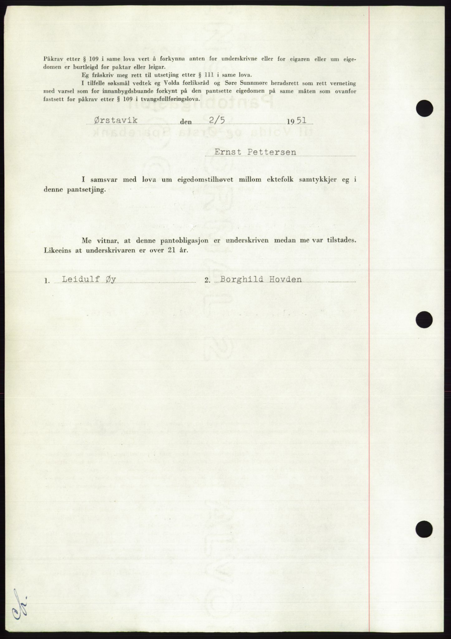Søre Sunnmøre sorenskriveri, AV/SAT-A-4122/1/2/2C/L0120: Mortgage book no. 8B, 1951-1951, Diary no: : 758/1951