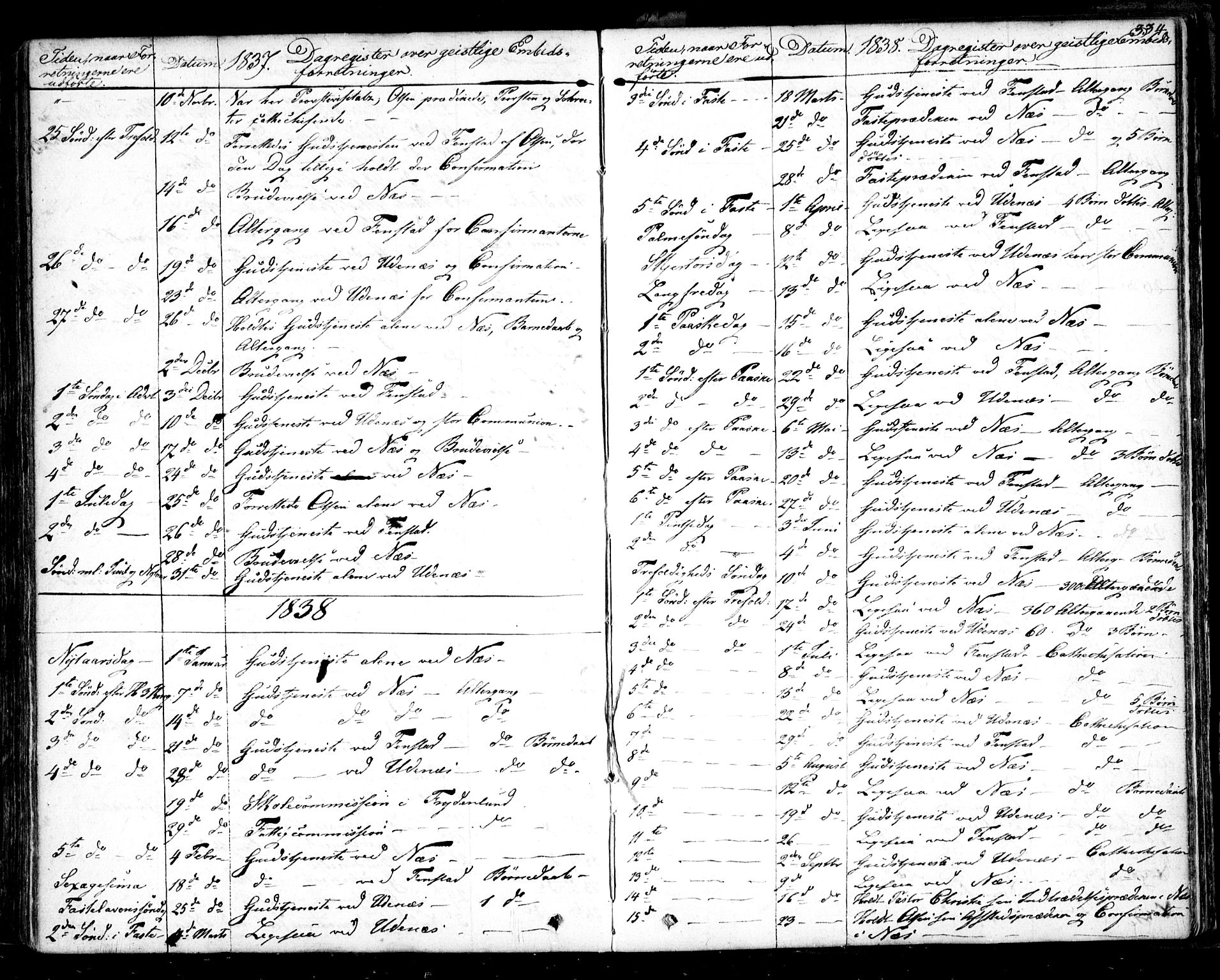 Nes prestekontor Kirkebøker, AV/SAO-A-10410/F/Fa/L0006: Parish register (official) no. I 6, 1833-1845, p. 334