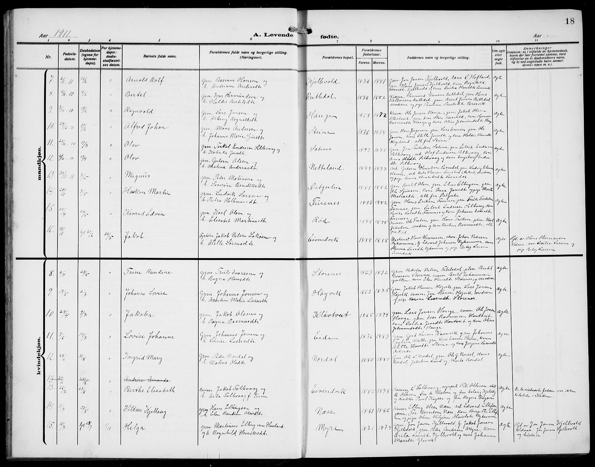 Gulen sokneprestembete, AV/SAB-A-80201/H/Hab/Habb/L0004: Parish register (copy) no. B 4, 1908-1936, p. 18