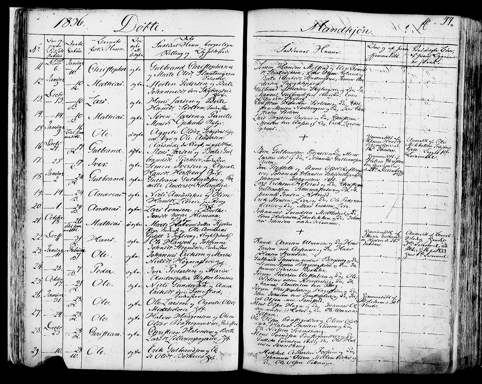 Ringsaker prestekontor, AV/SAH-PREST-014/K/Ka/L0007: Parish register (official) no. 7A, 1826-1837, p. 77