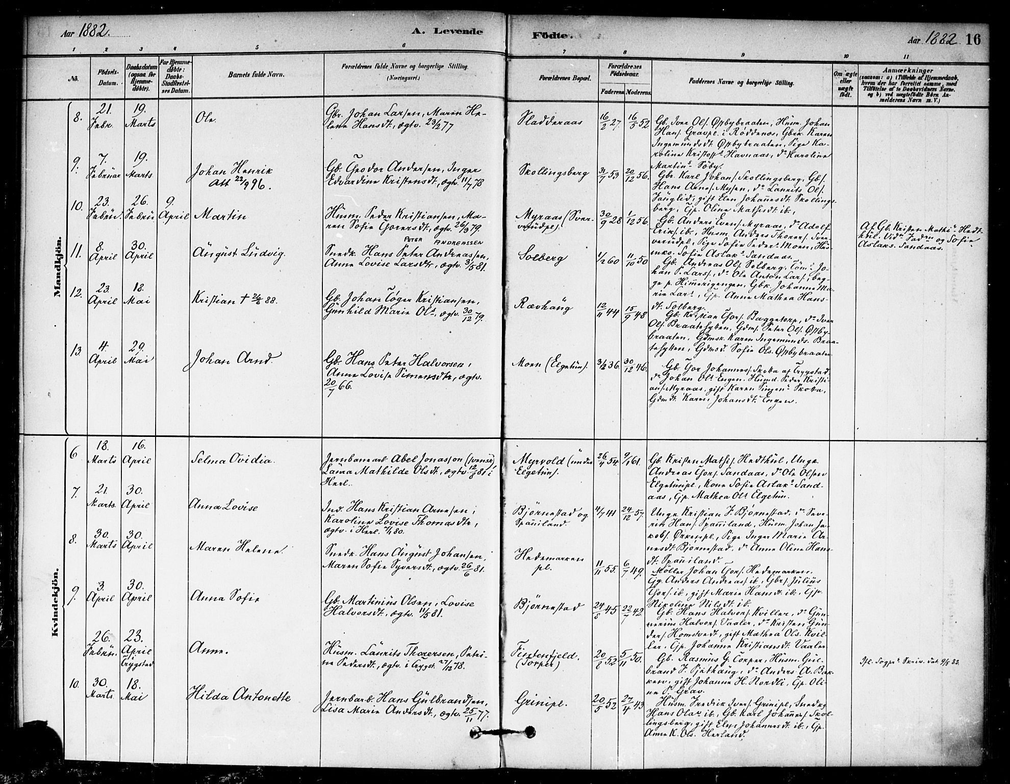 Eidsberg prestekontor Kirkebøker, AV/SAO-A-10905/F/Fb/L0001: Parish register (official) no. II 1, 1879-1900, p. 16