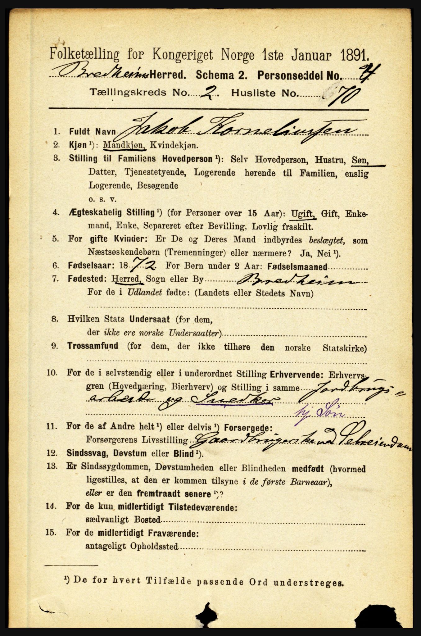 RA, 1891 census for 1446 Breim, 1891, p. 814