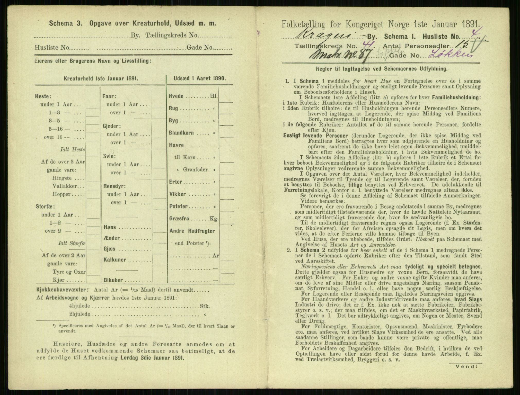 RA, 1891 census for 0801 Kragerø, 1891, p. 1664