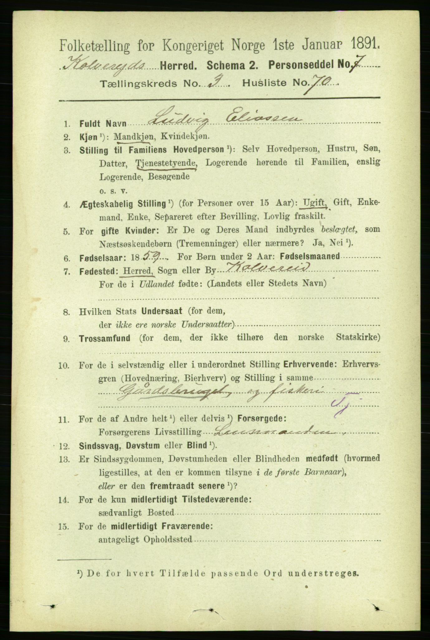 RA, 1891 census for 1752 Kolvereid, 1891, p. 1335