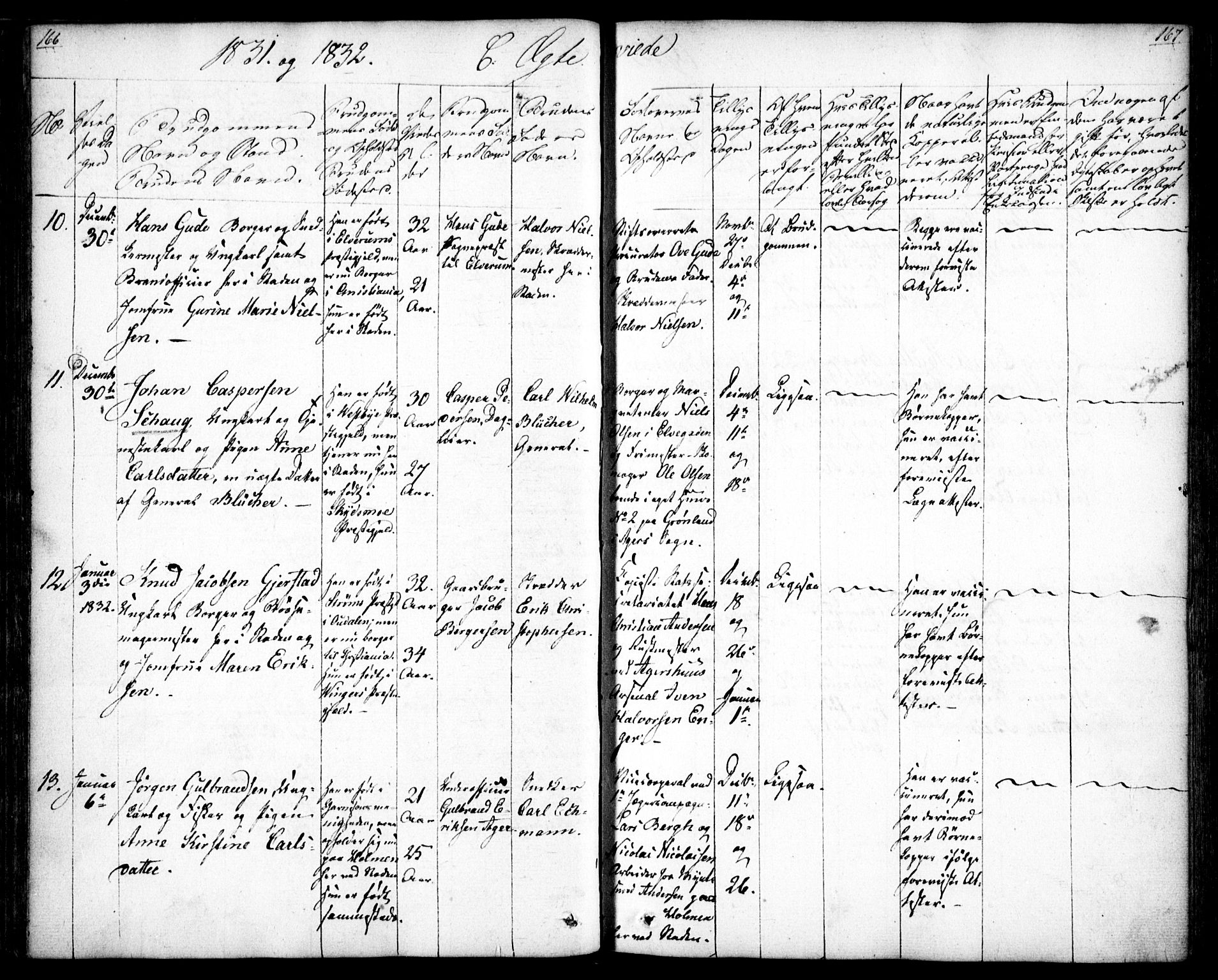 Oslo domkirke Kirkebøker, SAO/A-10752/F/Fa/L0019: Parish register (official) no. 19, 1828-1847, p. 166-167