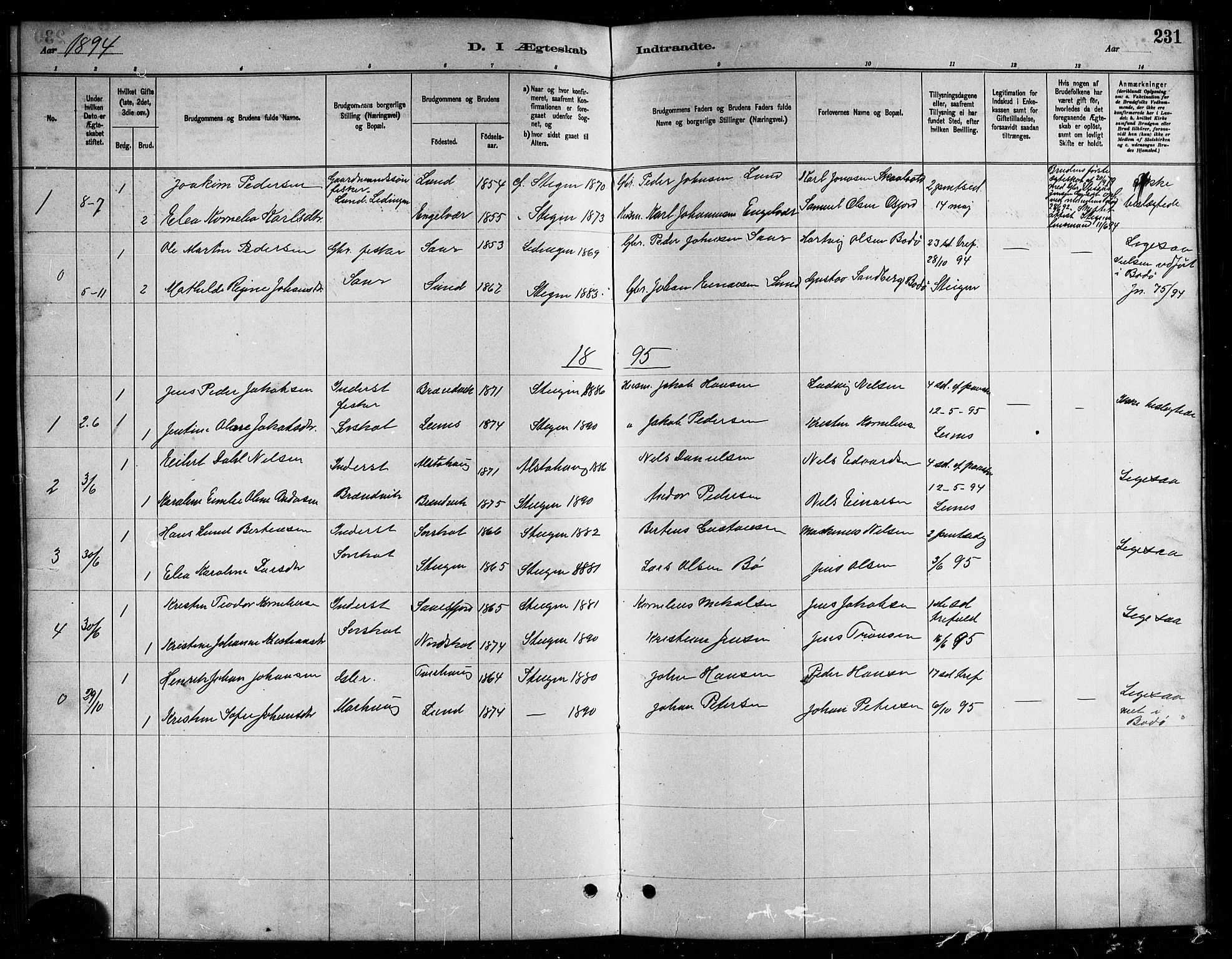 Ministerialprotokoller, klokkerbøker og fødselsregistre - Nordland, AV/SAT-A-1459/857/L0828: Parish register (copy) no. 857C03, 1879-1908, p. 231