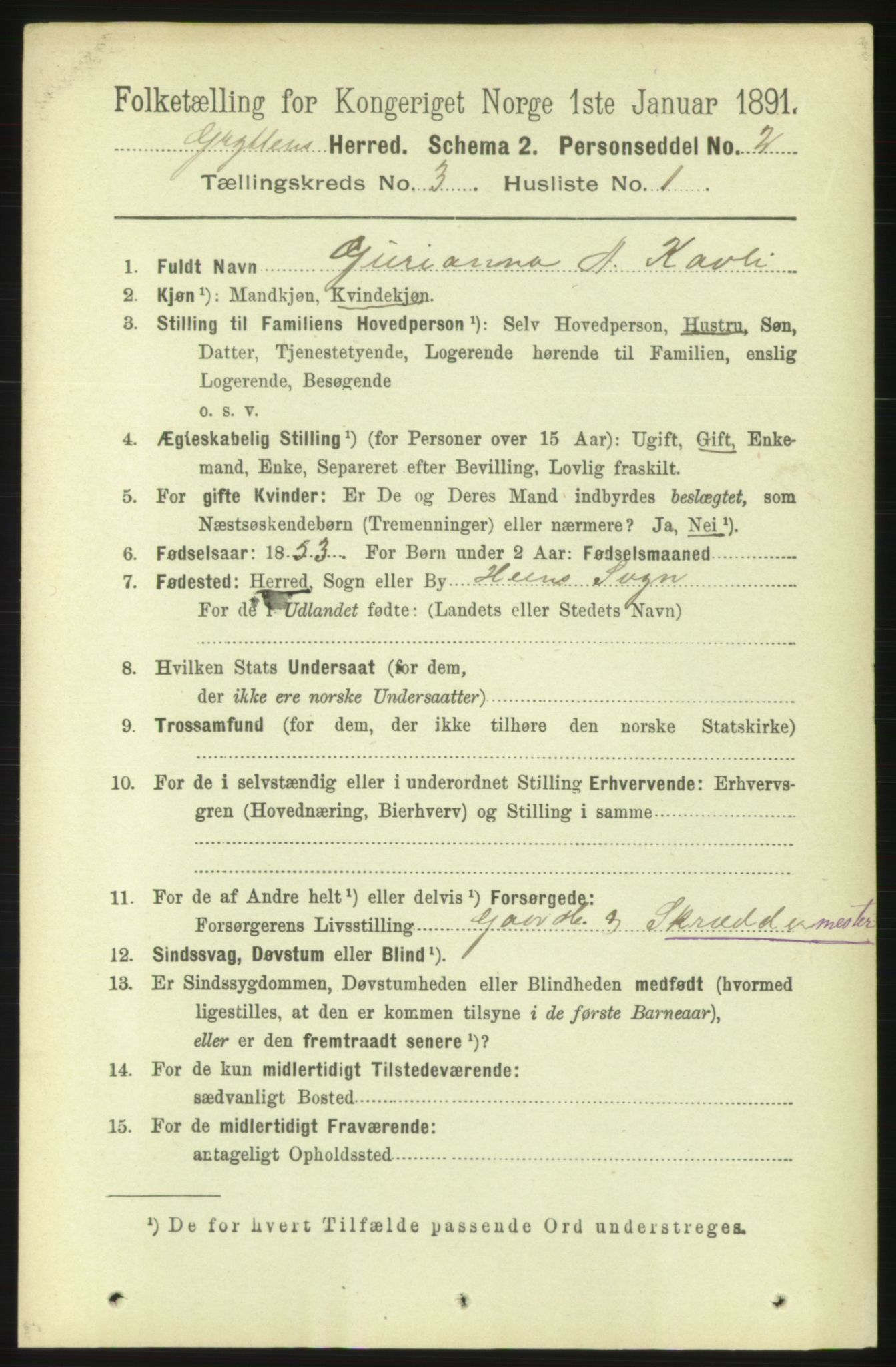 RA, 1891 census for 1539 Grytten, 1891, p. 927