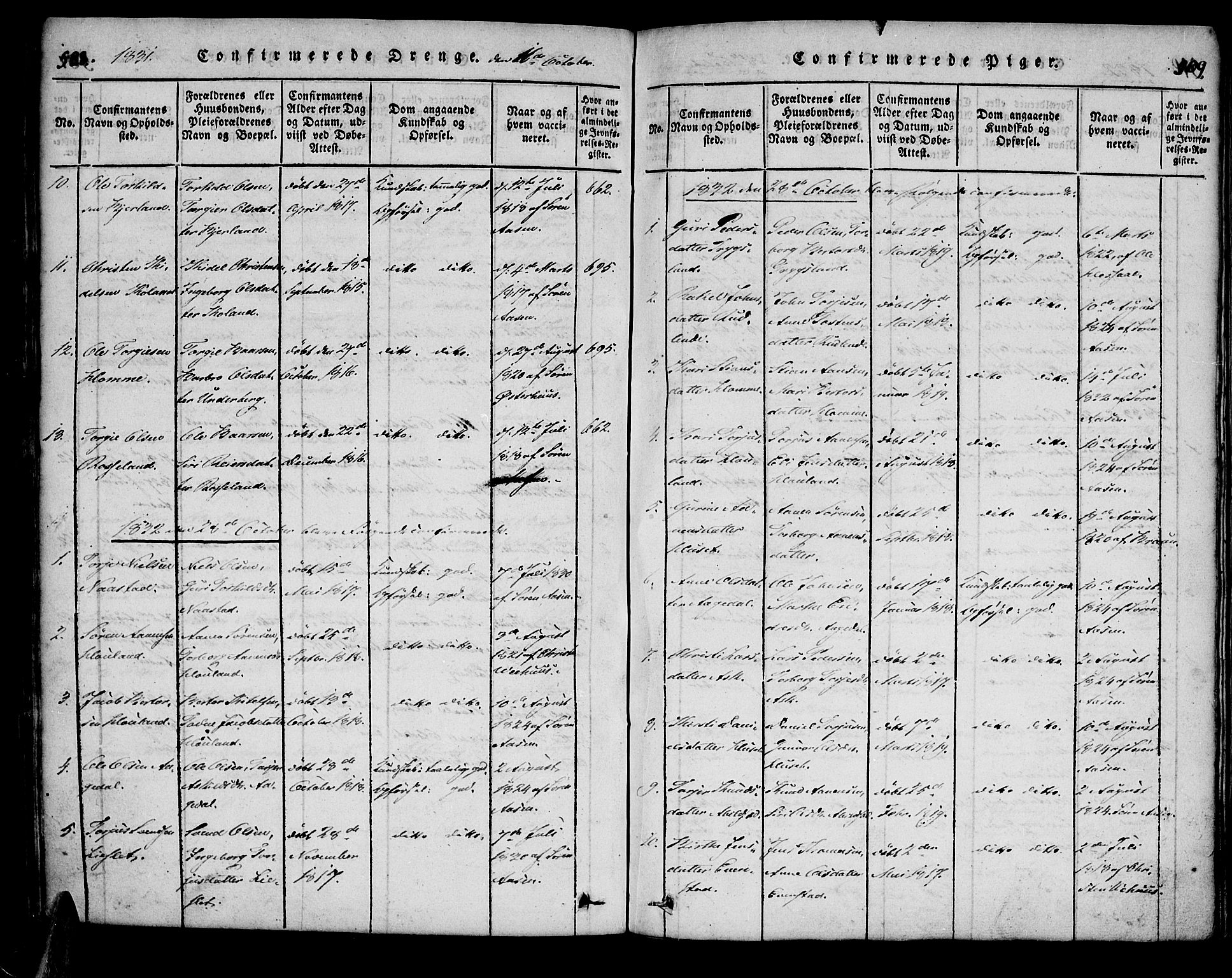 Bjelland sokneprestkontor, SAK/1111-0005/F/Fa/Faa/L0002: Parish register (official) no. A 2, 1816-1866, p. 508-509