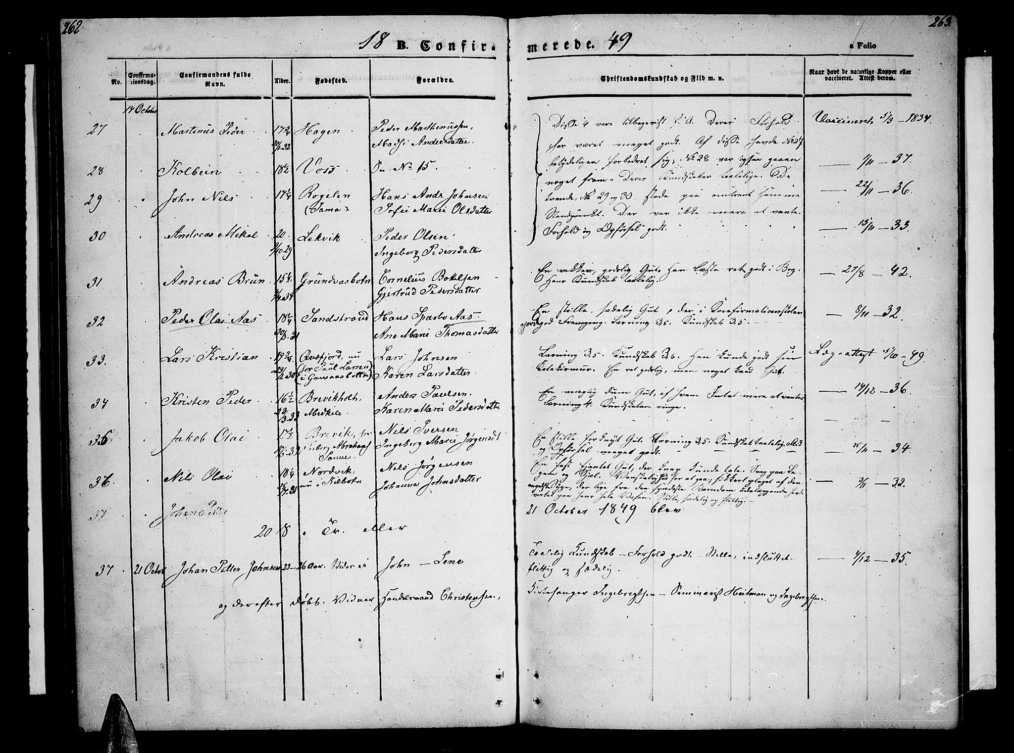 Trondenes sokneprestkontor, SATØ/S-1319/H/Hb/L0006klokker: Parish register (copy) no. 6, 1845-1855, p. 262-263