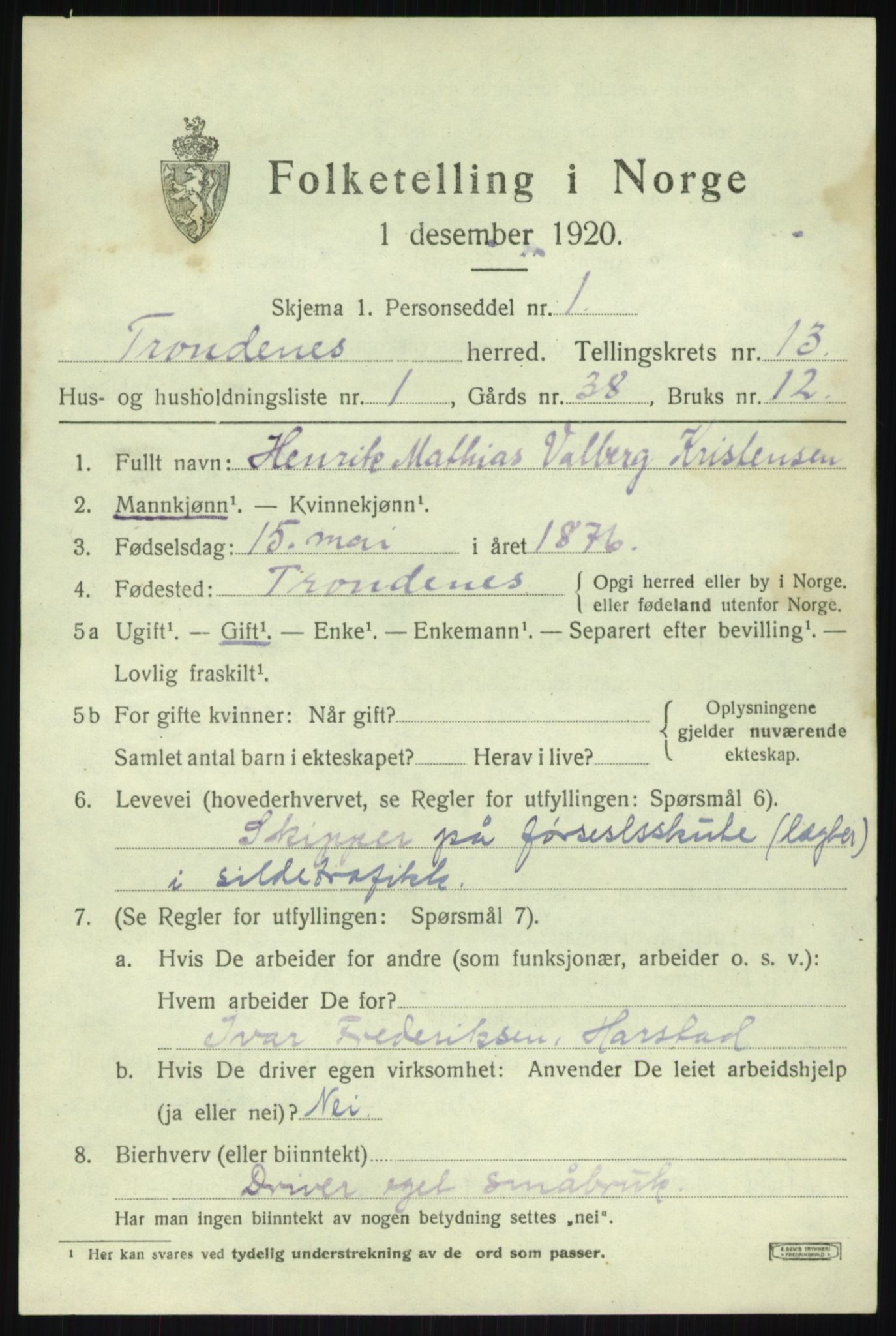 SATØ, 1920 census for Trondenes, 1920, p. 9347
